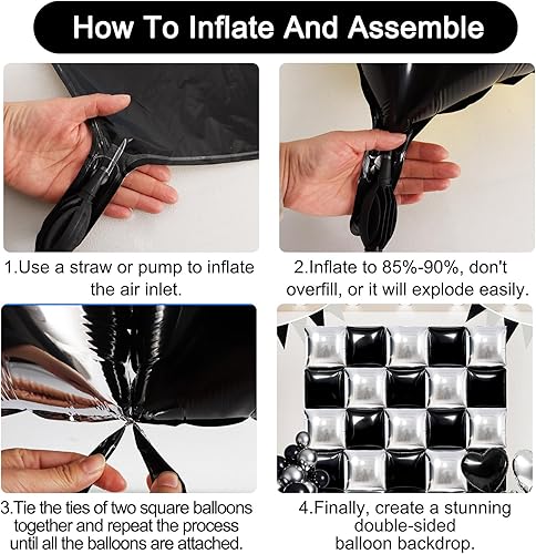 Miniatura 24 de TONIFUL Juego de 30 globos cuadrados de papel de aluminio para pared, color dorado y negro, de doble cara, de Mylar de doble cara, arco de fondo