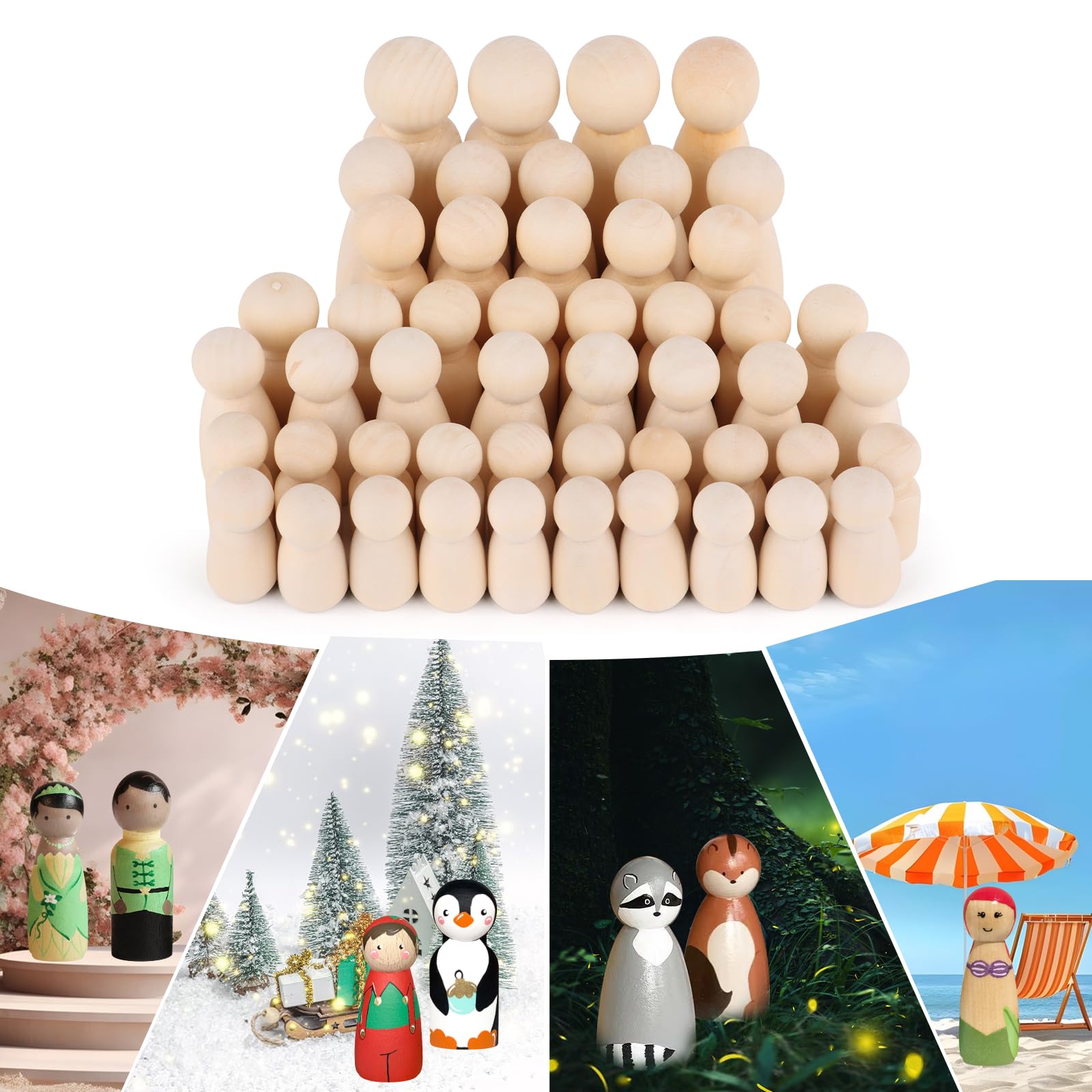 50 Figurines En Bois à Peindre - Bonhommes De Différentes Tailles - Pour DIY, Décoration, Artisanat Enfants - 6