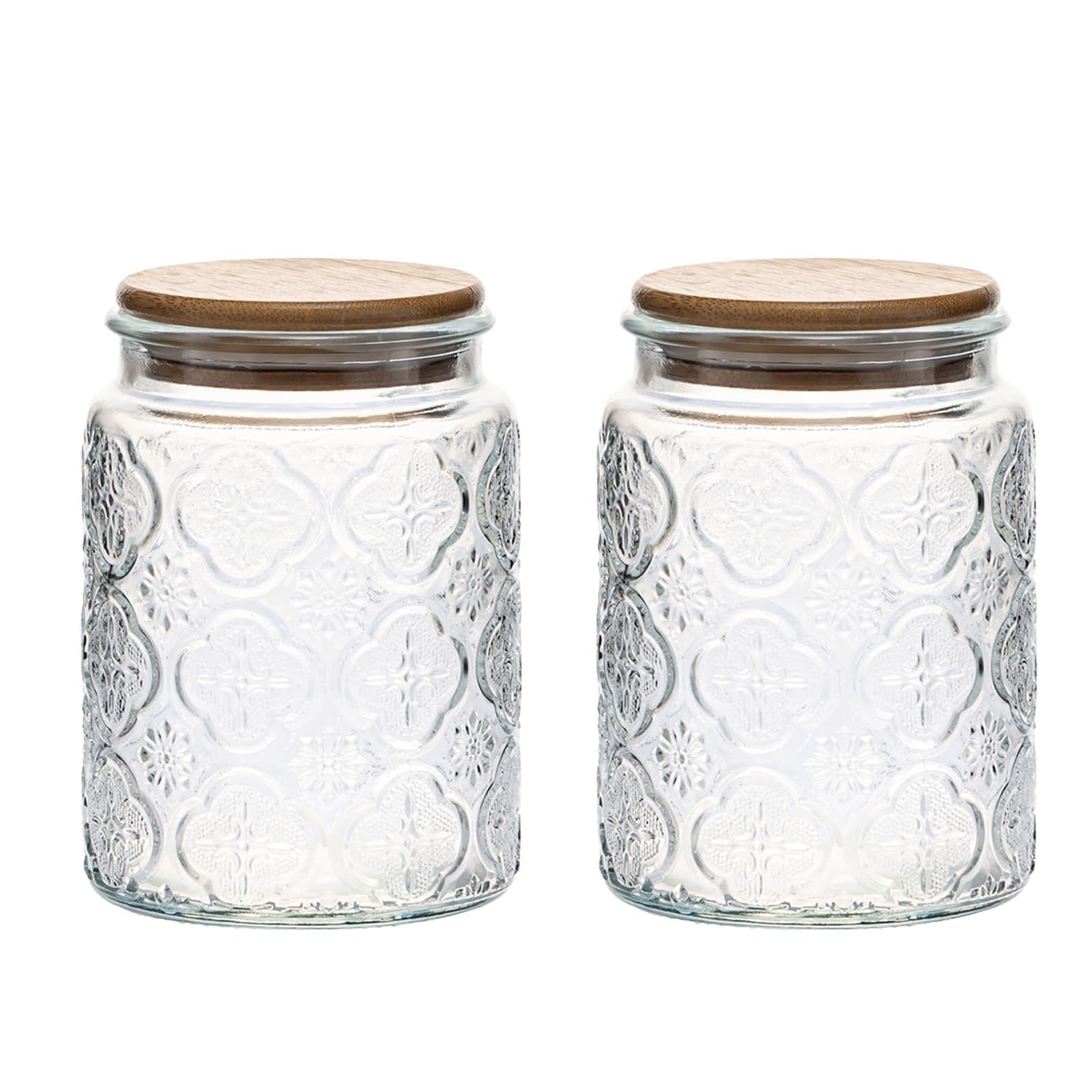 Eidoct Transparent 2Pcs Vintage Patterned Glass Jar With Lid 750Ml Sealed Food Glass Storage Jar Airtight Food Storage Jar For Snackspasta Flour Food Storage Container For Tea Coffeesugar Kitchendecoration