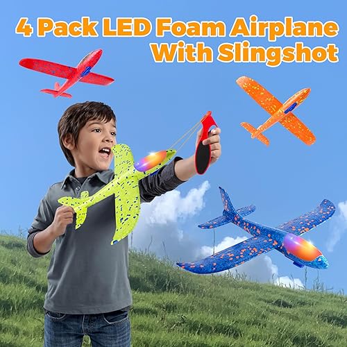 Miniatura 5 de SpringFlower Paquete de 4 juguetes voladores de avión, 4 juguetes de avión de espuma para niños de 3, 4, 5, 6, 7, 8 años, 2 modos de vuelo, avión