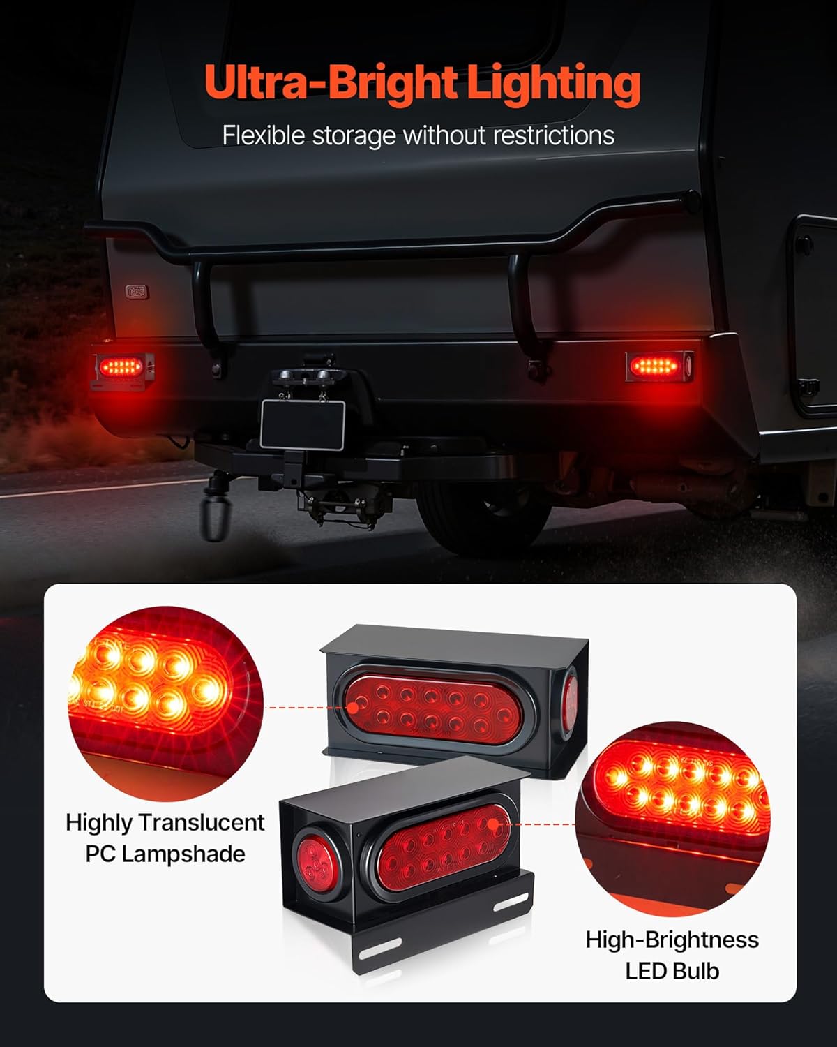 VEVOR Trailer Lights, 10-30V LED Trailer Tail Lights Kit with Stop Brake Turn Tail Clearance (Side) Lamp, Left and Right Waterproof Tow Lighting Kit for Boat Truck Camper RV Snowmobile Bus Caravan