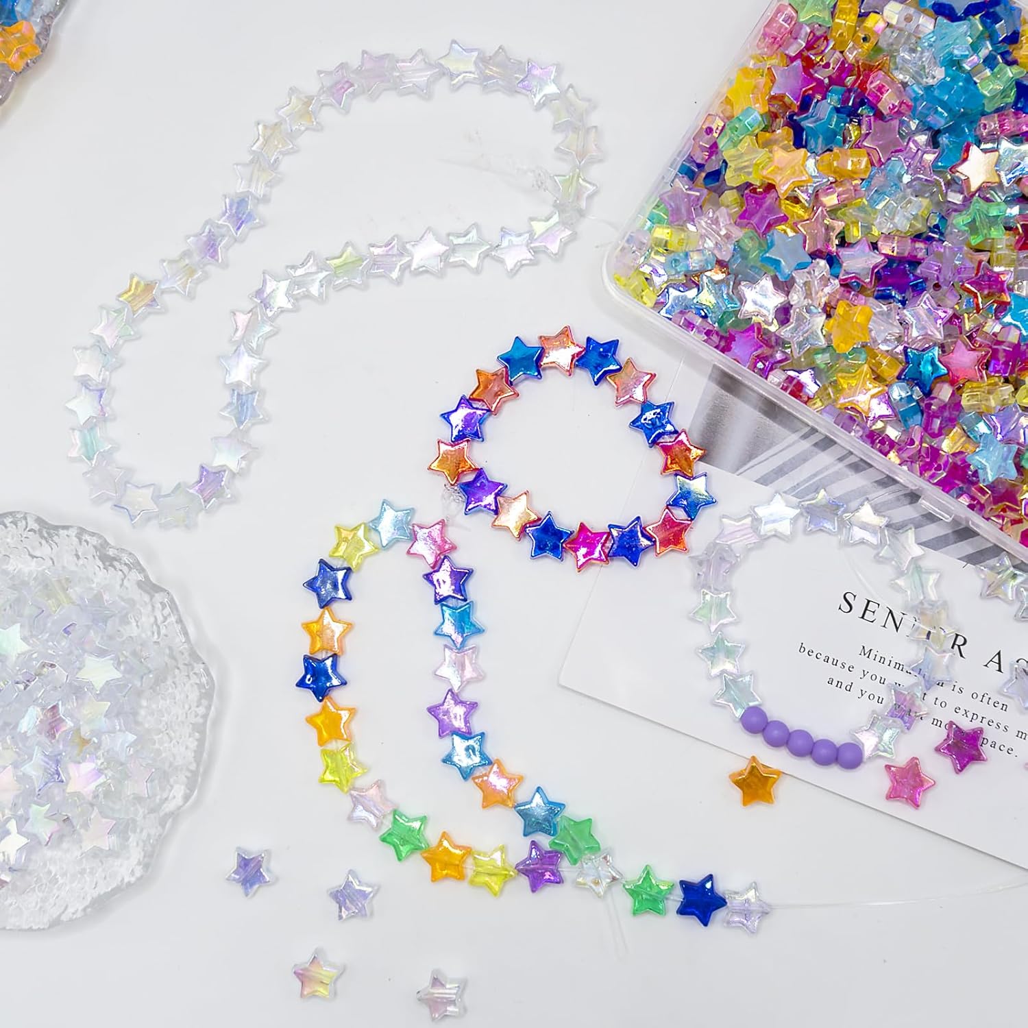 600pcs Acrylic Star Beads with Storage Box - 10mm Colorful Assorted Pony Beads for DIY Jewelry Making