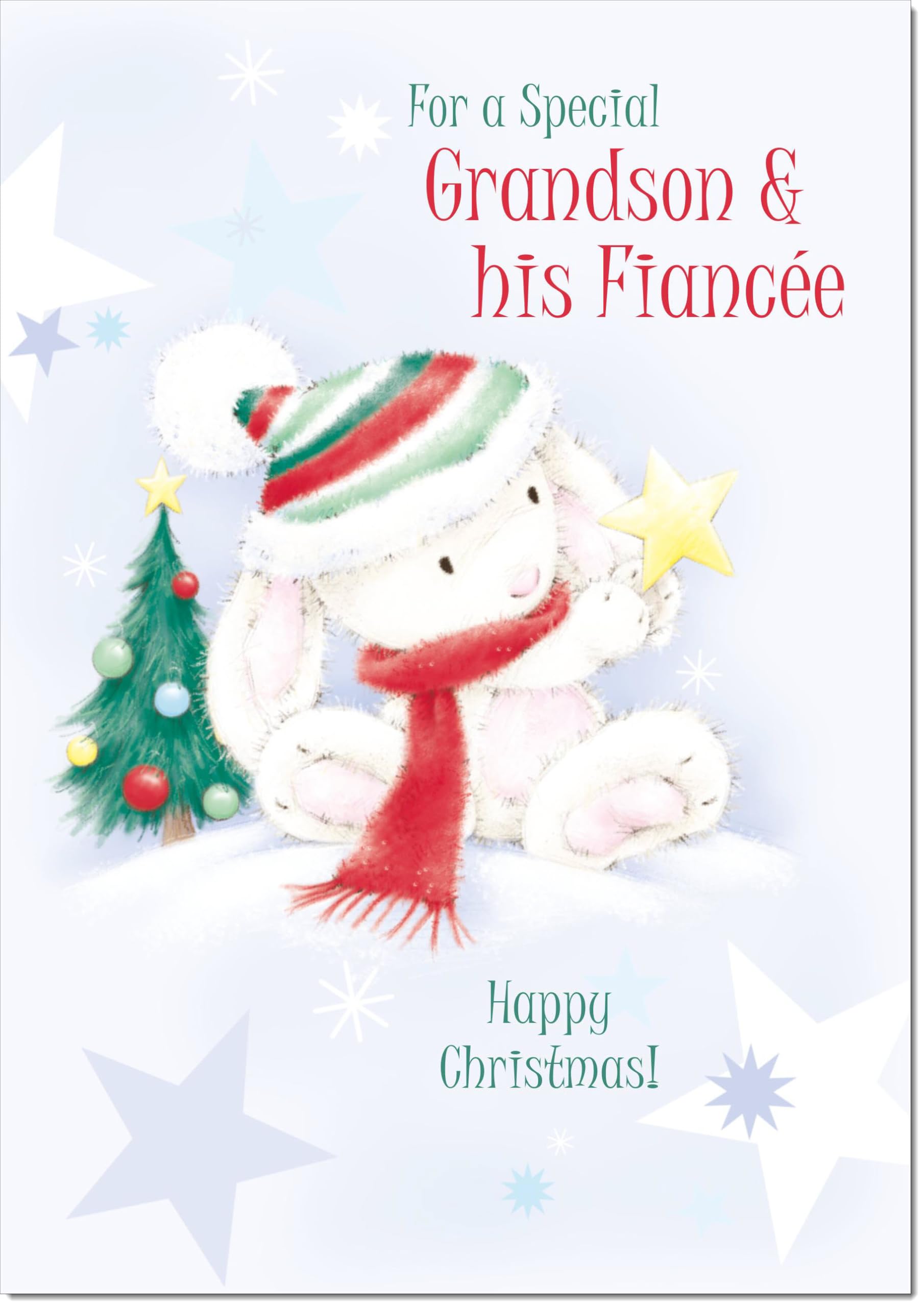 doodlecards Grandson and Fiancee Christmas Card Cute Rabbit with Star Large A4 Size Christmas Card for Grandson & Fiancee with Plain Envelope — image 1