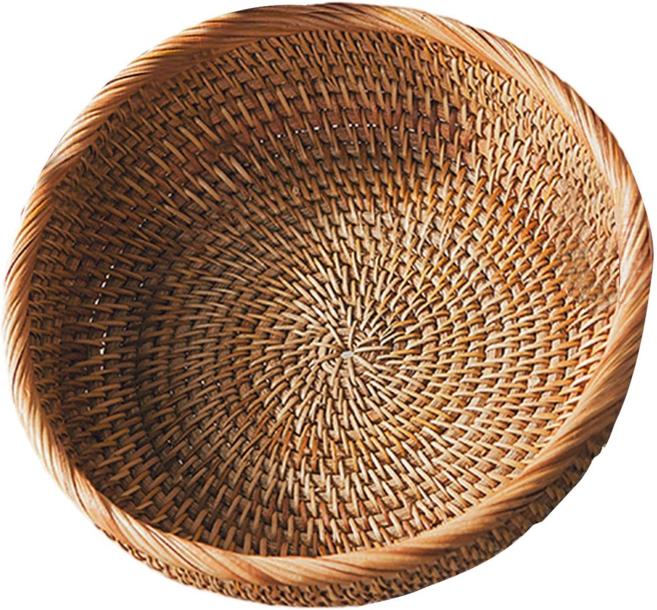 Corbeille à fruits en rotin – Bol rond tissé | Panier de service de cuisine rustique avec tissage naturel, organisateur léger pour pain, fruits, légumes, collation, salle à manger, salon, étagère de table, présentoir de pique-nique