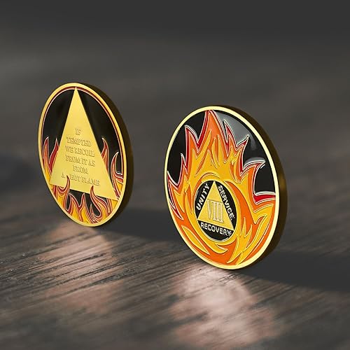 Miniatura 4 de CHURYUML Monedas AA y medallones de 8 años con chip de sobriedad de llamas, regalos de sobriedad para hombres, mujeres, alcohólicos anónimos,