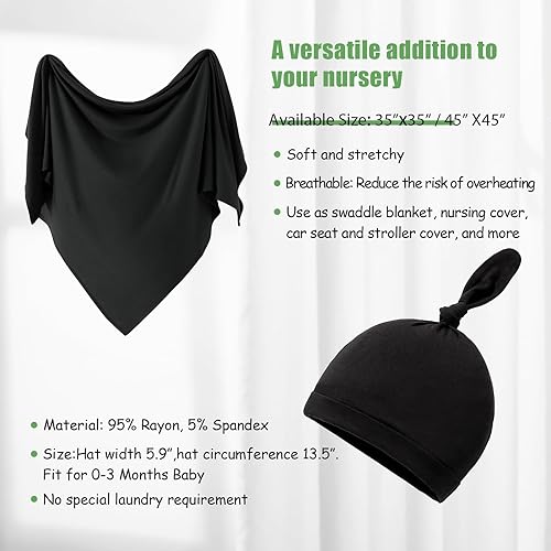 Miniatura 21 de iEvolve Juego de manta de algodón de punto para bebé con gorro y diadema para recién nacido, mantas de recepción para bebé, niña y niño, 35 x 35
