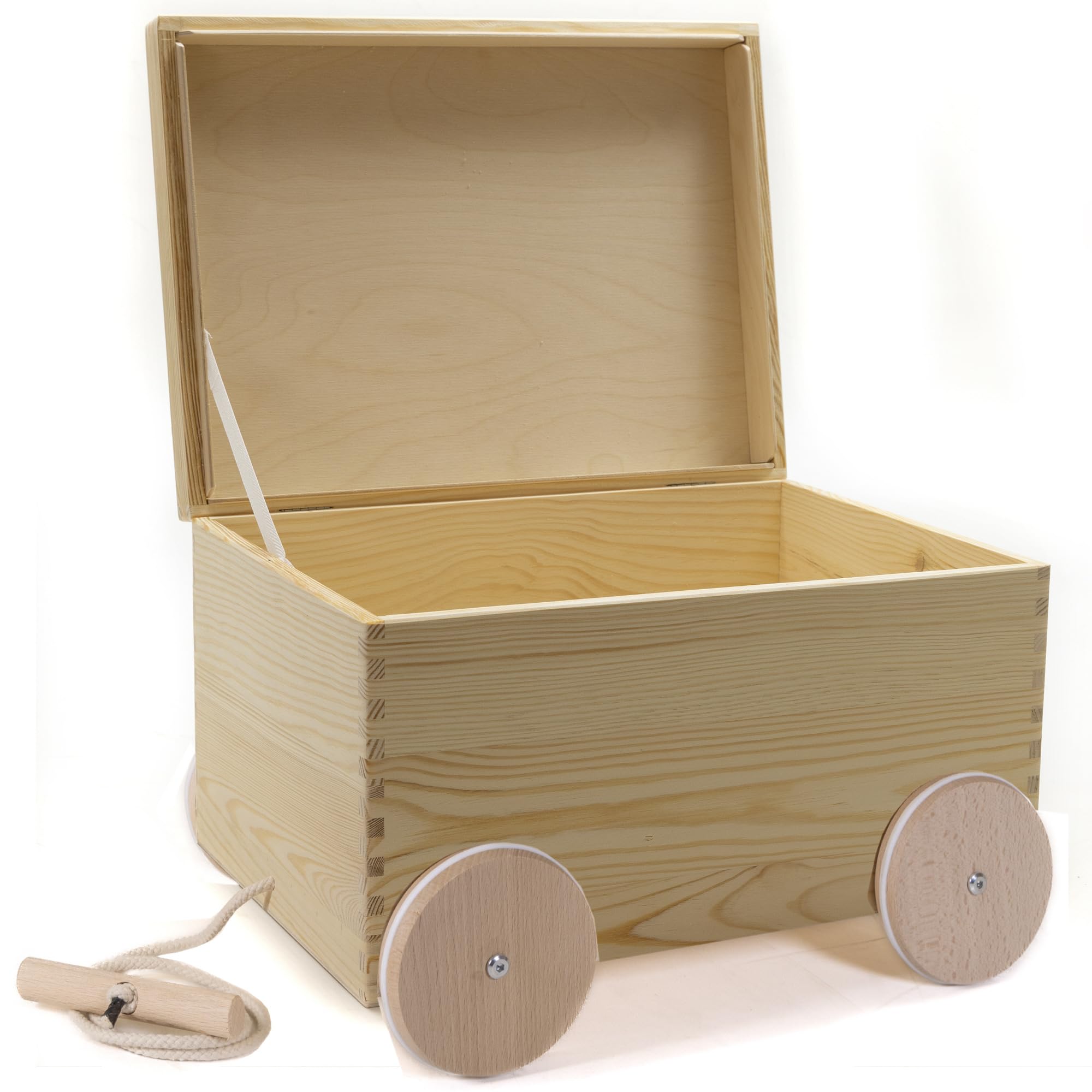 Spielzeugkiste Deckel Holz mit Rollen Räder 40 x 30 x 26 cm Auswahl (mit Klappdeckel)