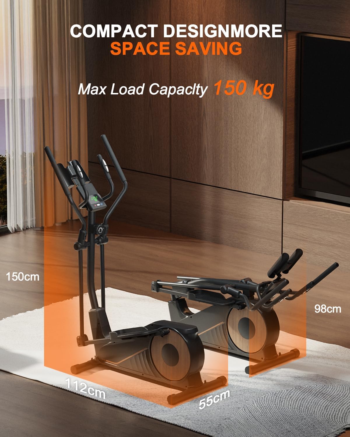 Ellittica da Casa Professionale, Aeriflo M100 con Passo 42cm e Volano 8kg, 16 Livelli di Resistenza Magnetica, Portata 150kg, Bluetooth con App, 80% Preassemblata per Allenamento Intensivo