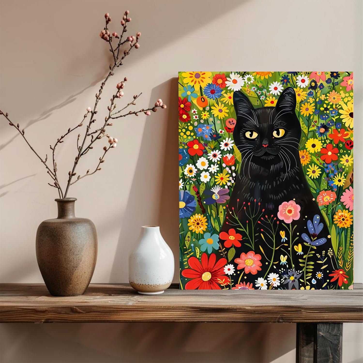 xcemhil Paint by Number Kit for Adults, Cat Paint by Numbers, Cat with Flower Paint by Numbers Kit for Adults Beginner for Gift Home Wall Decor 16x20 inch image 3