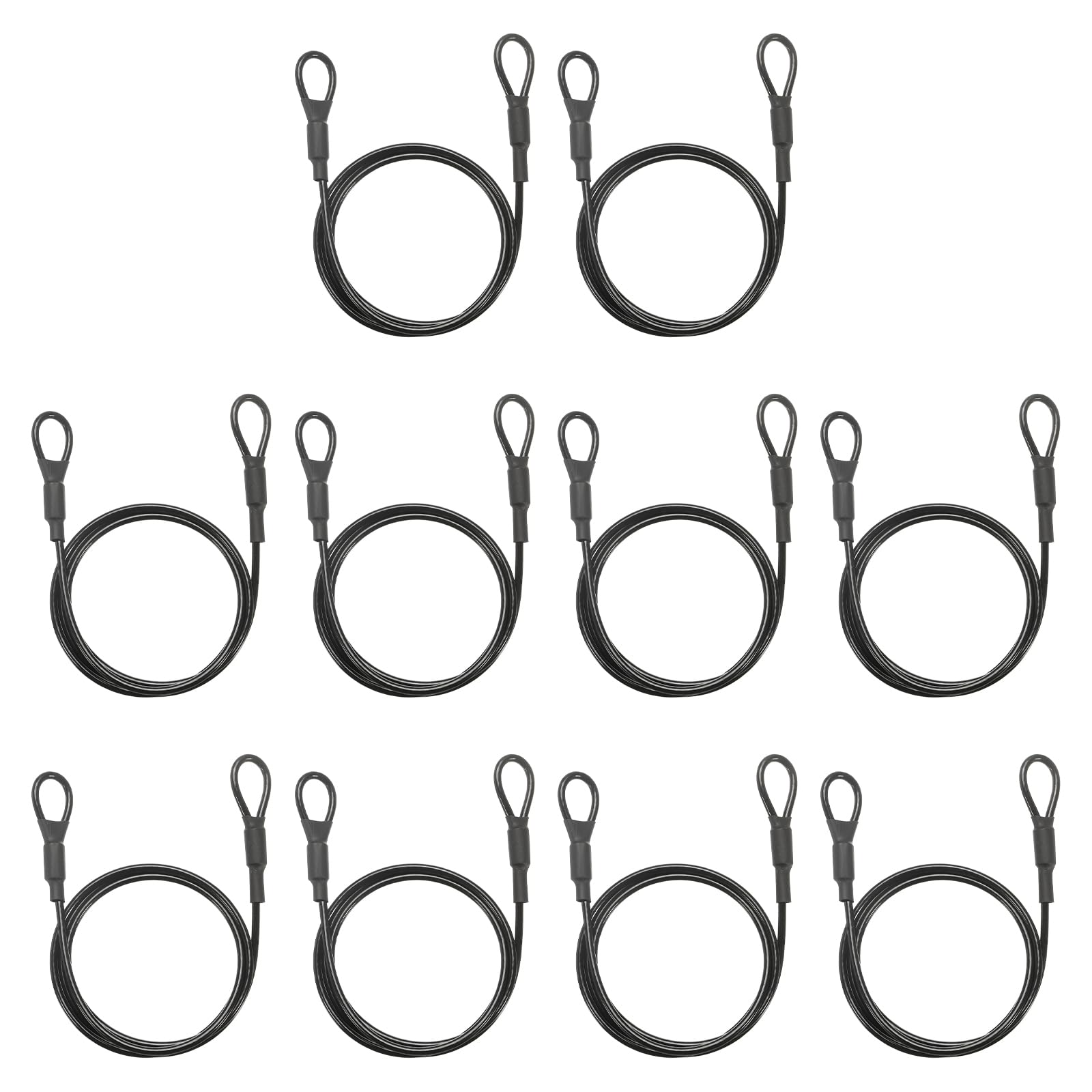 PATIKIL Security Cable Lock (3mm x 90cm, 3ft, Black)(10Pcs) Vinyl Coated Galvanized Steel Flexible Wire Rope Safety Cable Luggage Lock with Double Loops for - Outdoor/Travel/Hanging