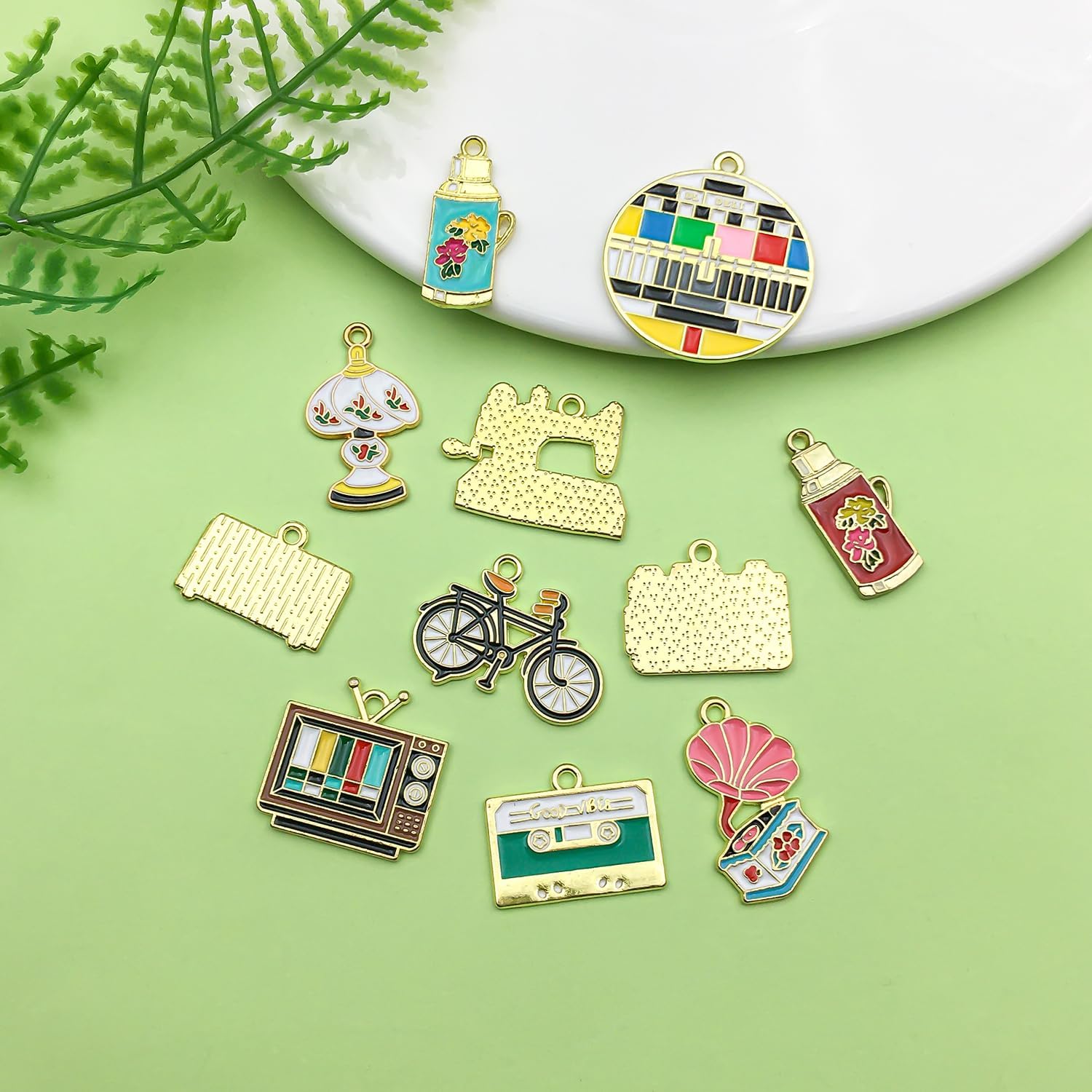 Sailanzi 24pcs Alloy enamel daily necessities set Pendant Jewelry Making DIY Keychain Earrings Pendant Various Design Charms for Jewelry Making Bracelets Necklace (SN404) - Image 3