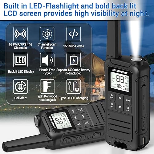 Miniatura 2 de Walkie Talkies Walkie Talkie recargable de largo alcance para adultos, Baofeng F22 FRS Radio Walky Talky Familia Walkie-Talkie con linterna Batería