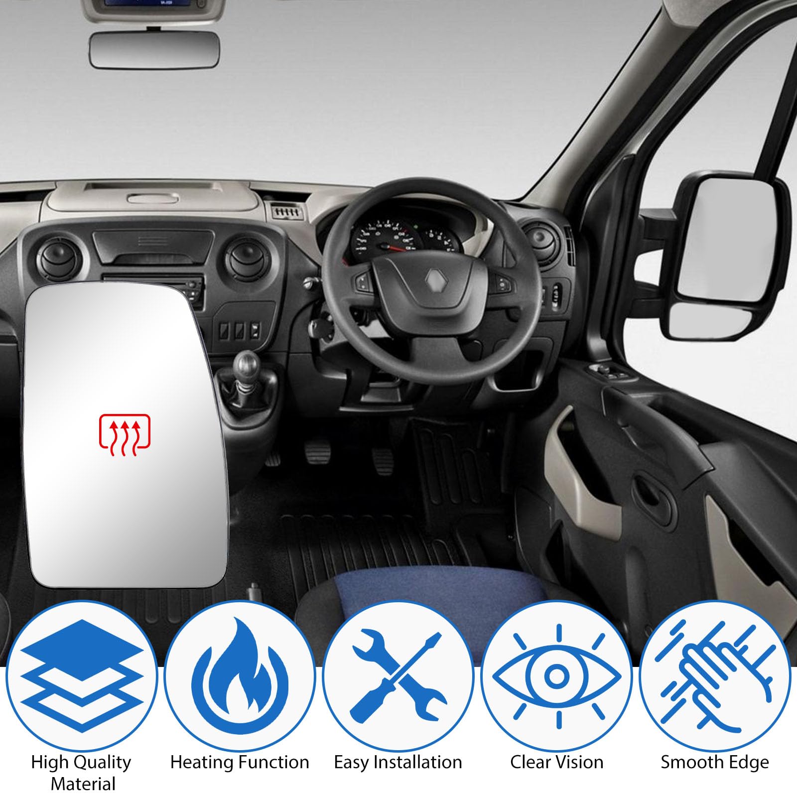 Spiegelglas Ersatz für Renault Master 2010-2021/Opel Movano 2010-2023/Nissan NV400 2010-2021 beheizbar klar Ersatzspiegelglas Beifahrerseite(Rechts) Außenspiegel Rückspiegelglas Seitenspiegelglas