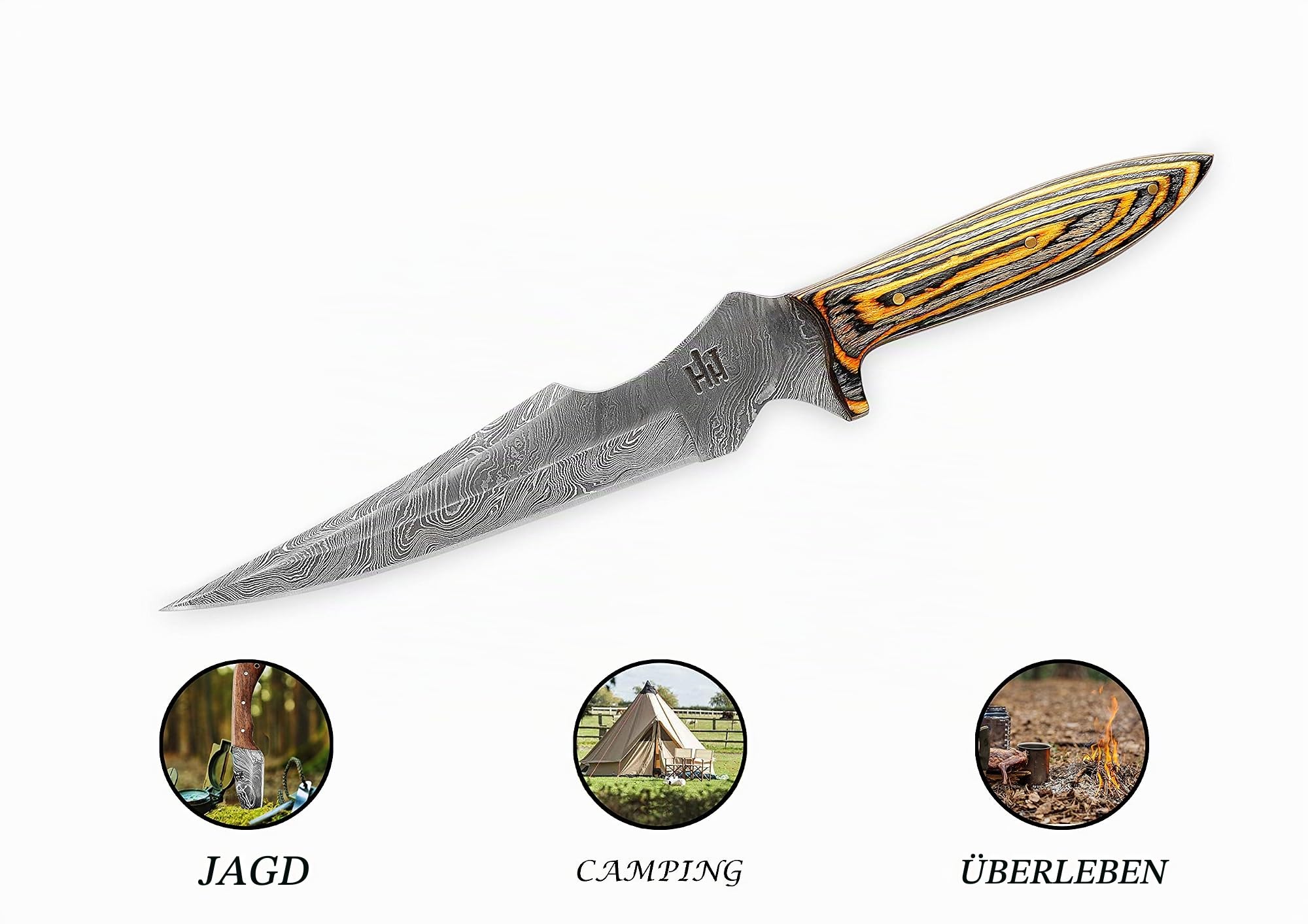 Hobby Hut HH-302, Custom handgefertigt 30.5 cm damast jagdmesser mit lederscheide, Extra Scharf, Damastmesser Jagdmesser, Entworfen für Jagd, Camping, Micarta Griff