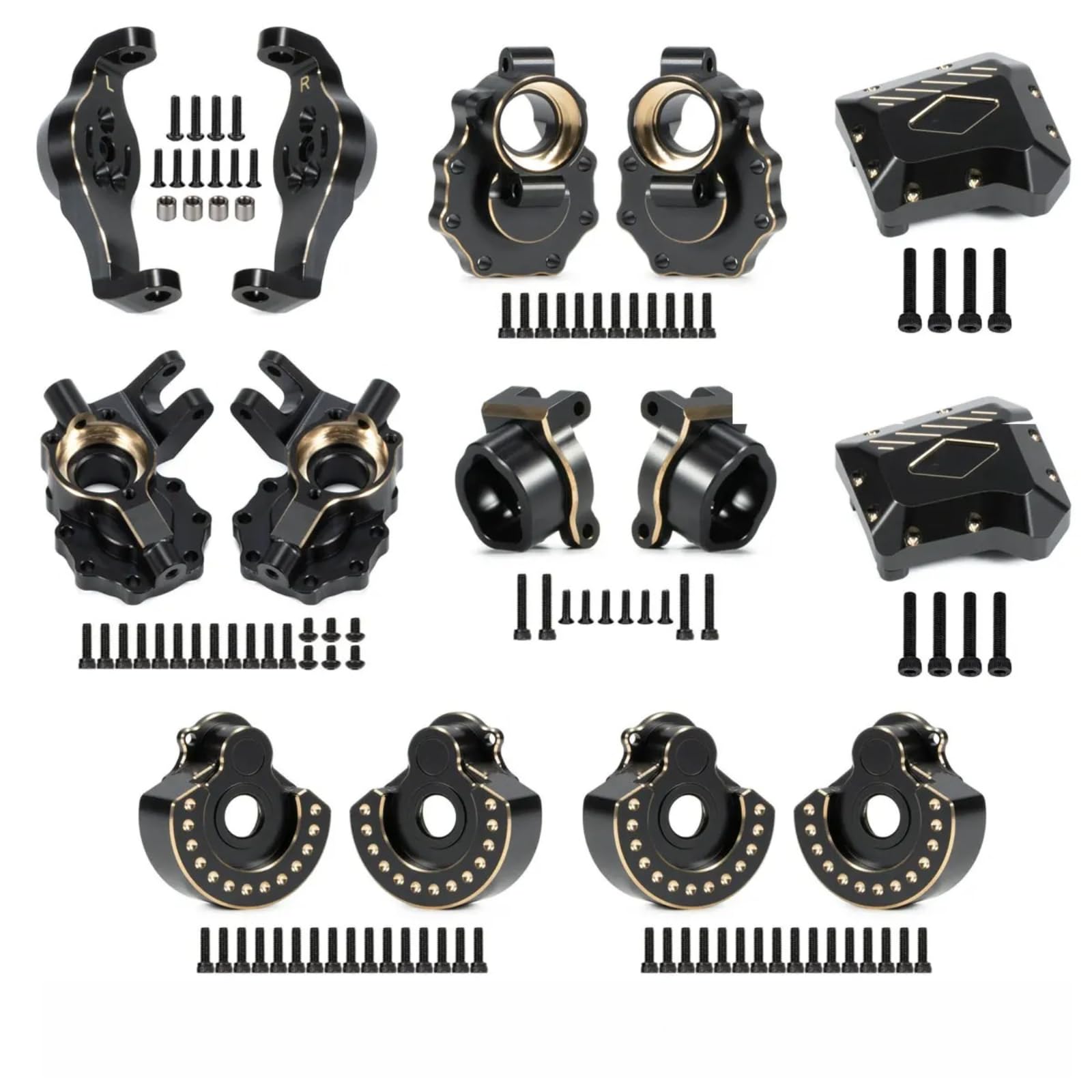 TRX4 Brass Counter Weight Black Coating Front Rear Portal Axle Housing Set Portal Cover Kit for 1/10 RC Crawler TRX6 TRX-4 Bronco Defender Upgrade Parts (Front Rear Kit C)