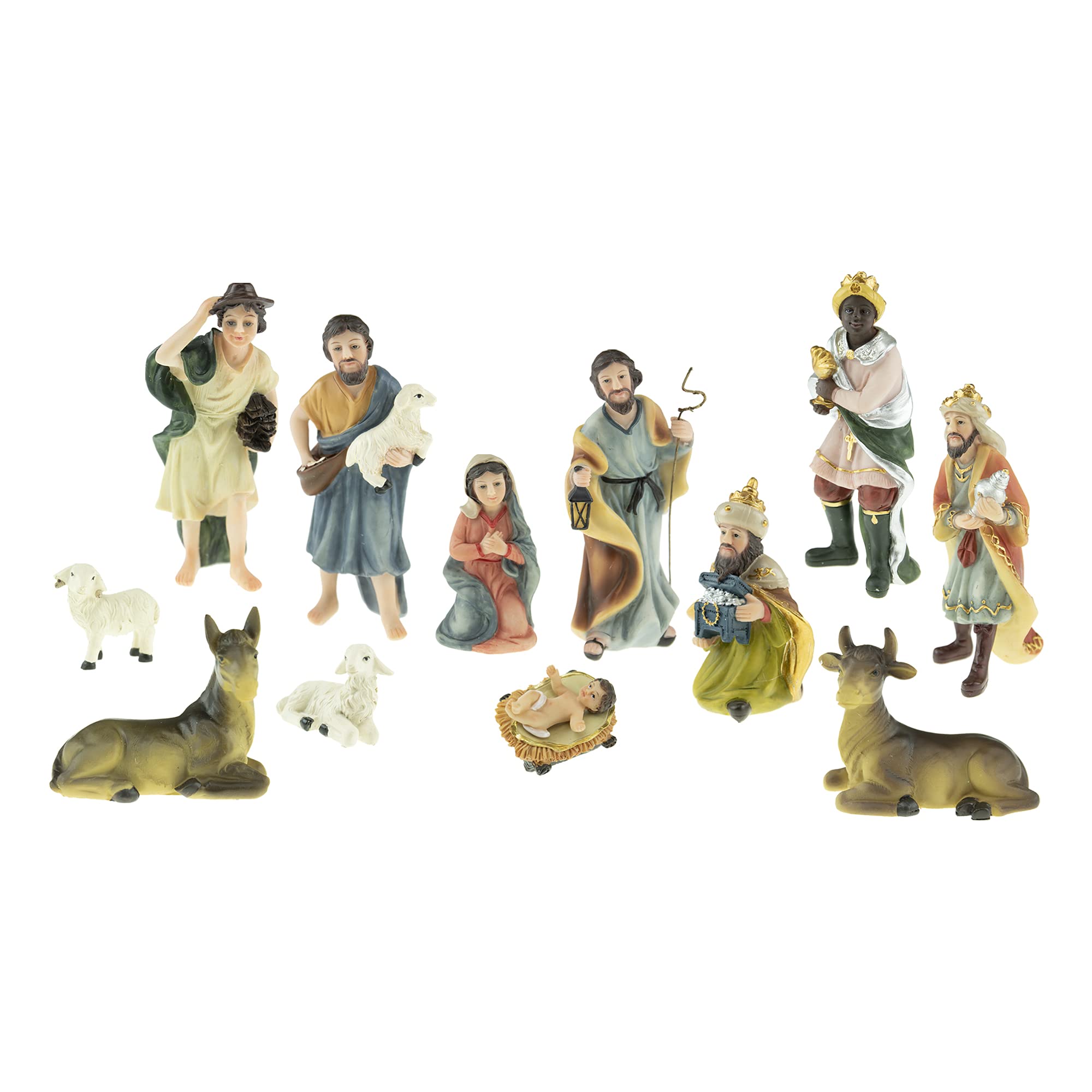 Clever Creations 5 Inch Christmas Nativity Figurine Scene Set of 13, Hand Painted Resin Figurines Co