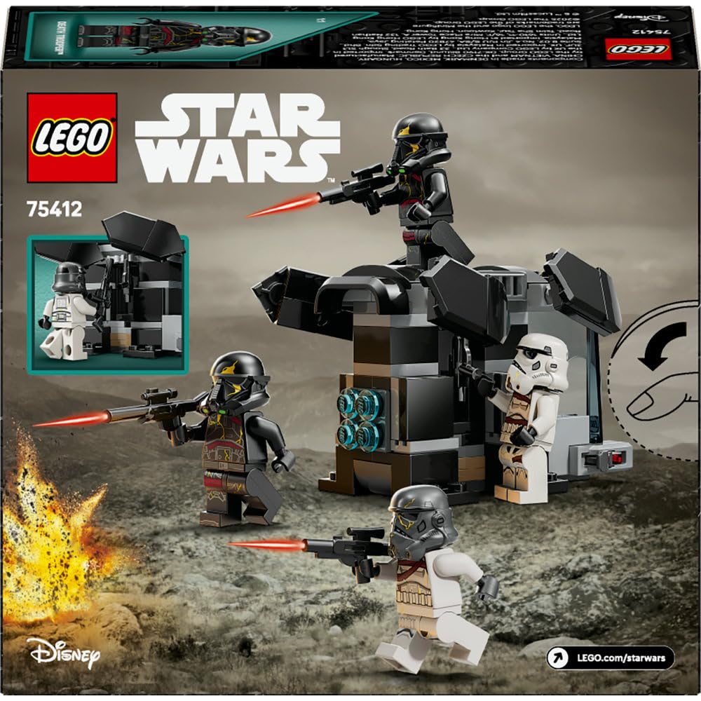 LEGO Star Wars Szturmowiec Śmierci i nocny szturmowiec — zestaw bitewny, zabawka konstrukcyjna dla dziecka do kolekcji, transportowiec i 4 postacie, prezent dla 6-latka, chłopca i dziewczynki 75412