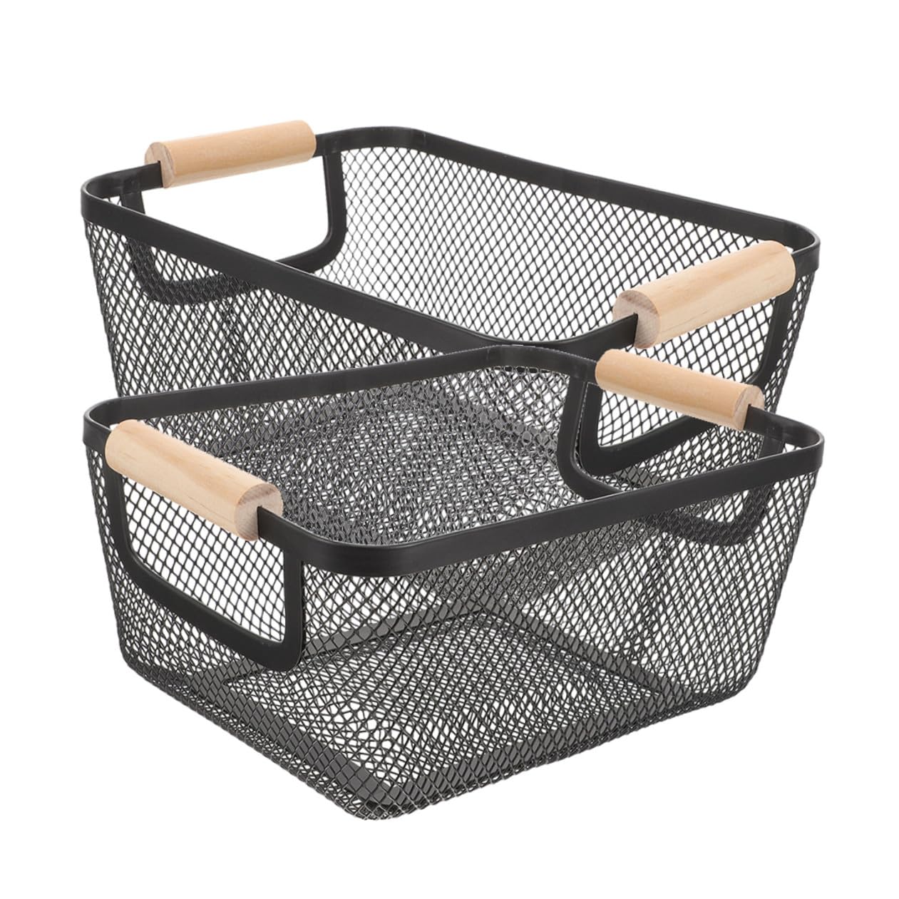 BESPORTBLE Aufbewahrungskörbe mit Holzgriffen aus Schwarzem Eisen 2 Stück im Nordischen Stil Robuster Multifunktionaler Küchenorganizer für Schlafzimmer und Küche