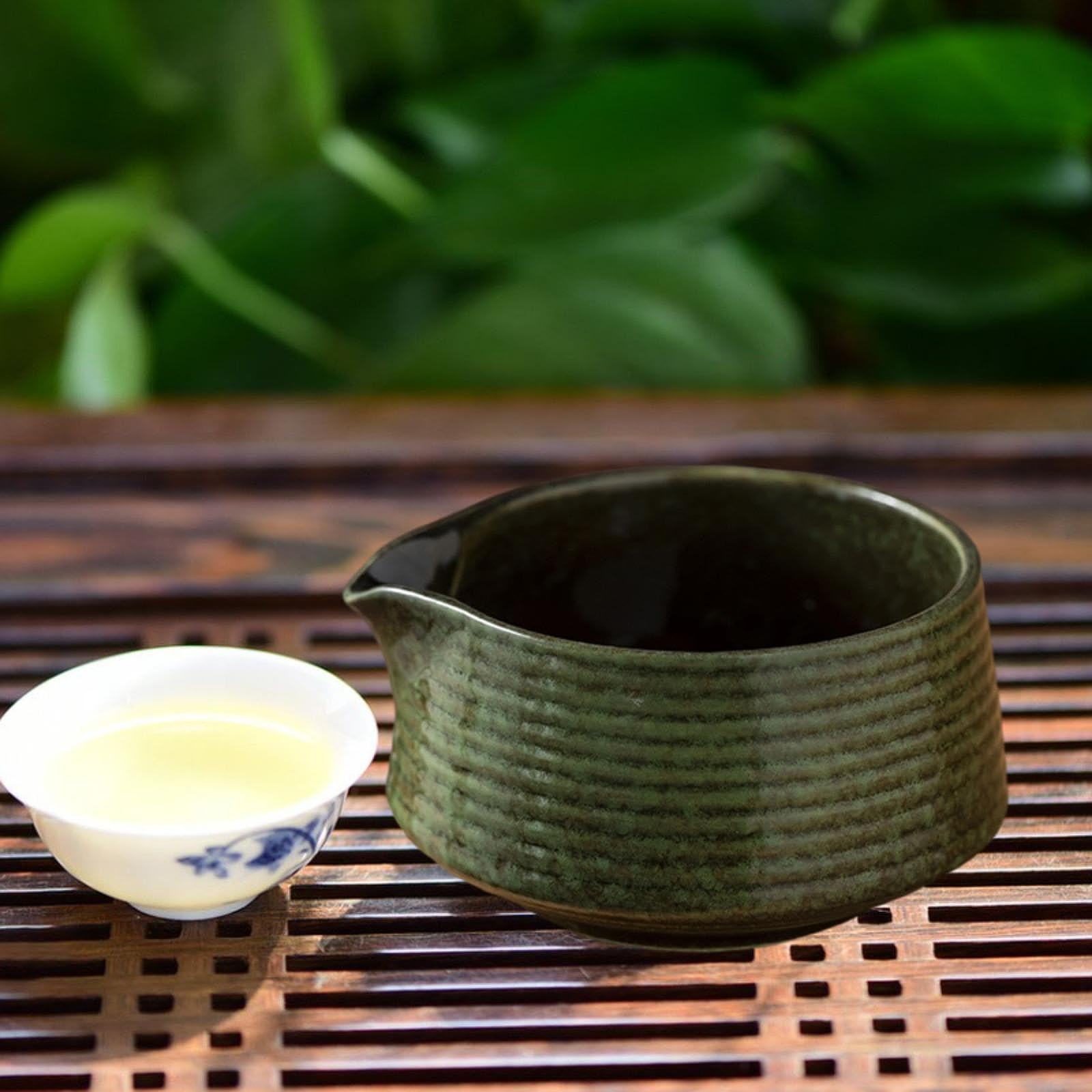 Matcha Cuenco Japonés Cerámica Tradicional Cuenco con Boquilla Artesanal para Servicio Té Verde Apto para Regalo Ceremoniar Té Hogar Oficina, Verde, Individual