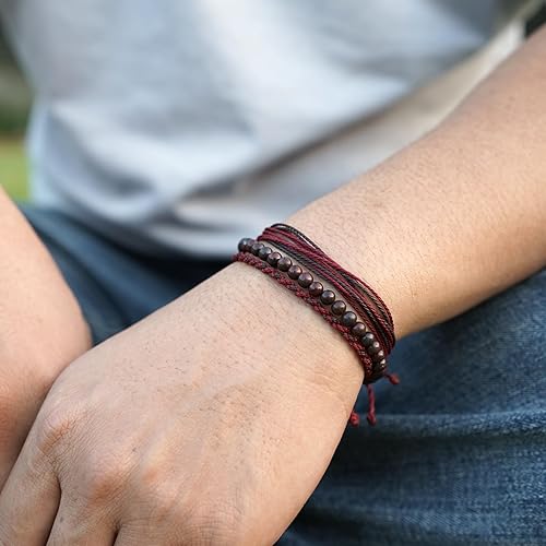 Miniatura 488 de Handmade Natural Stone Beaded Healing Bracelet Gift for Men Adjustable Rope String Bracelet (picasso jasper, Adjustable)