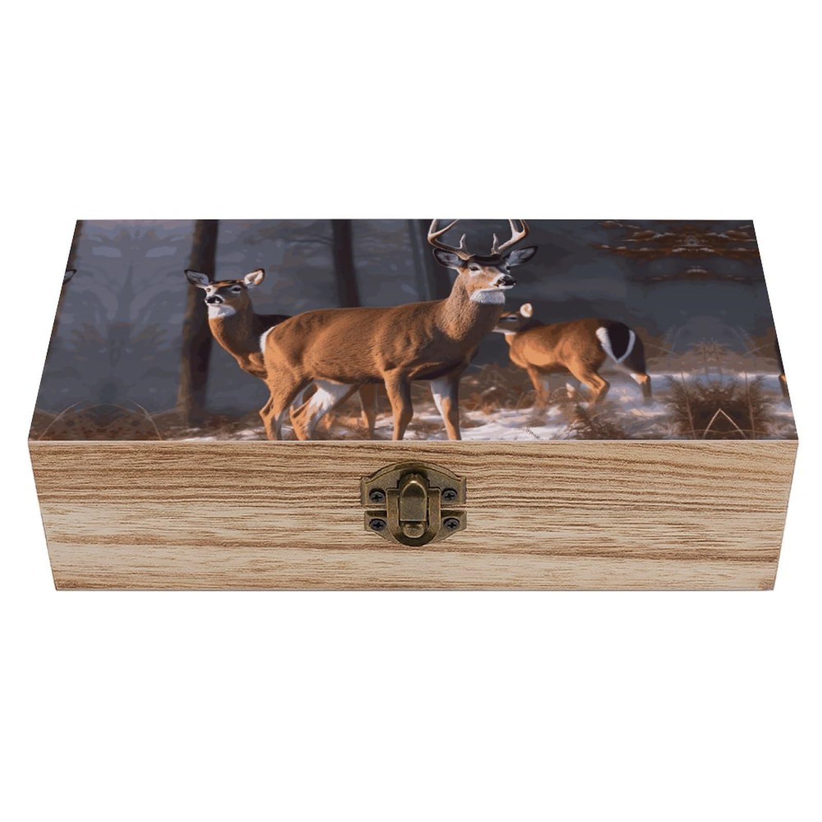 WAFICAC Deers Wooden Keepsake Box Wooden Box with Hinged Lid Decorative Storage Boxes Unique Gift Ideas for Men & Women Size 7.9" X 3.9" X 2.3"