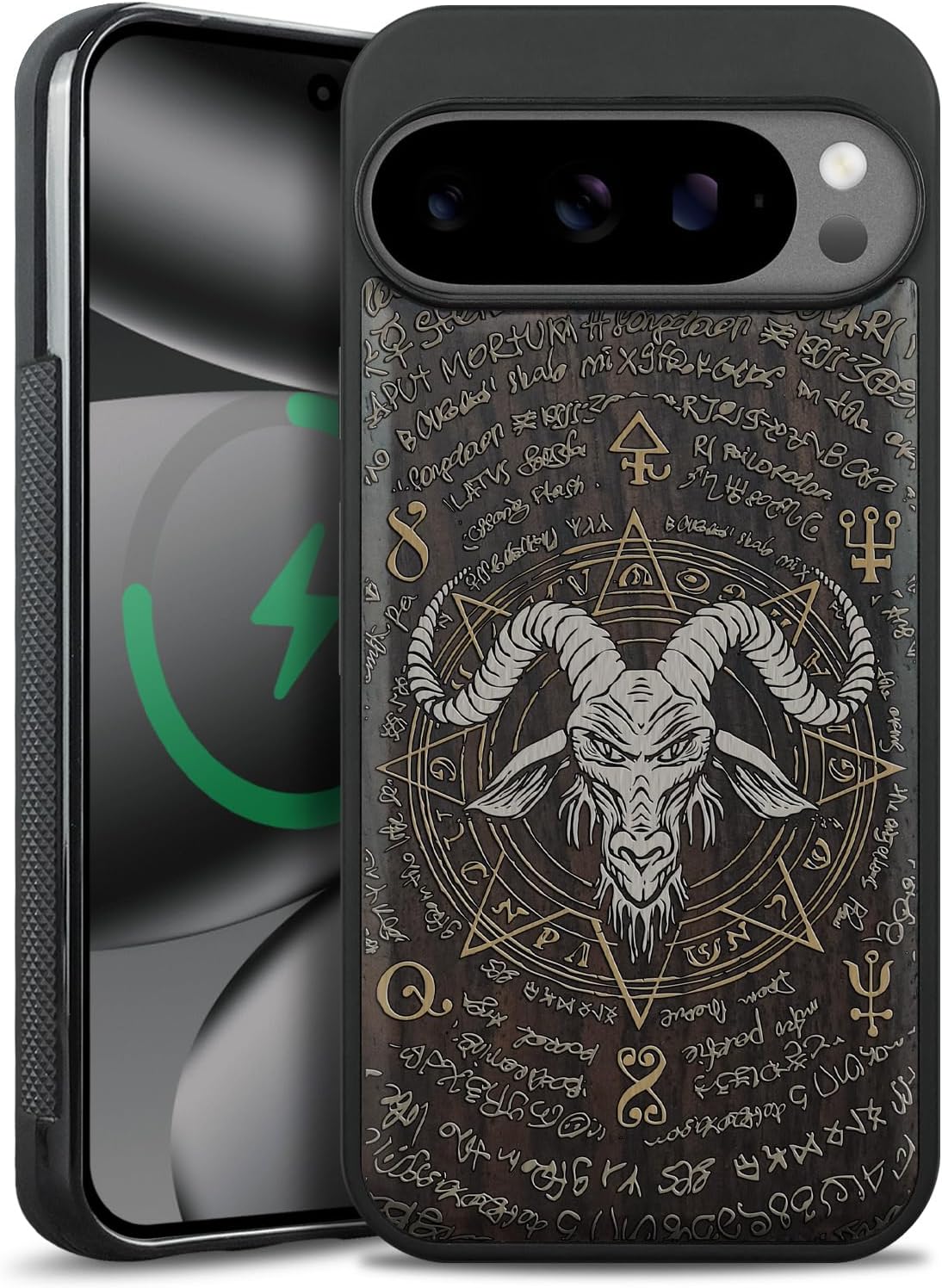 Magnetic for Google Pixel 10 / Pixel 10 Pro Case Compatible with MagSafe Wireless Charging, Natural Wood Cover & Shockproof TPU Phone Case, Dark Wood Hand-Drawn Pattern - Crimson Bloom