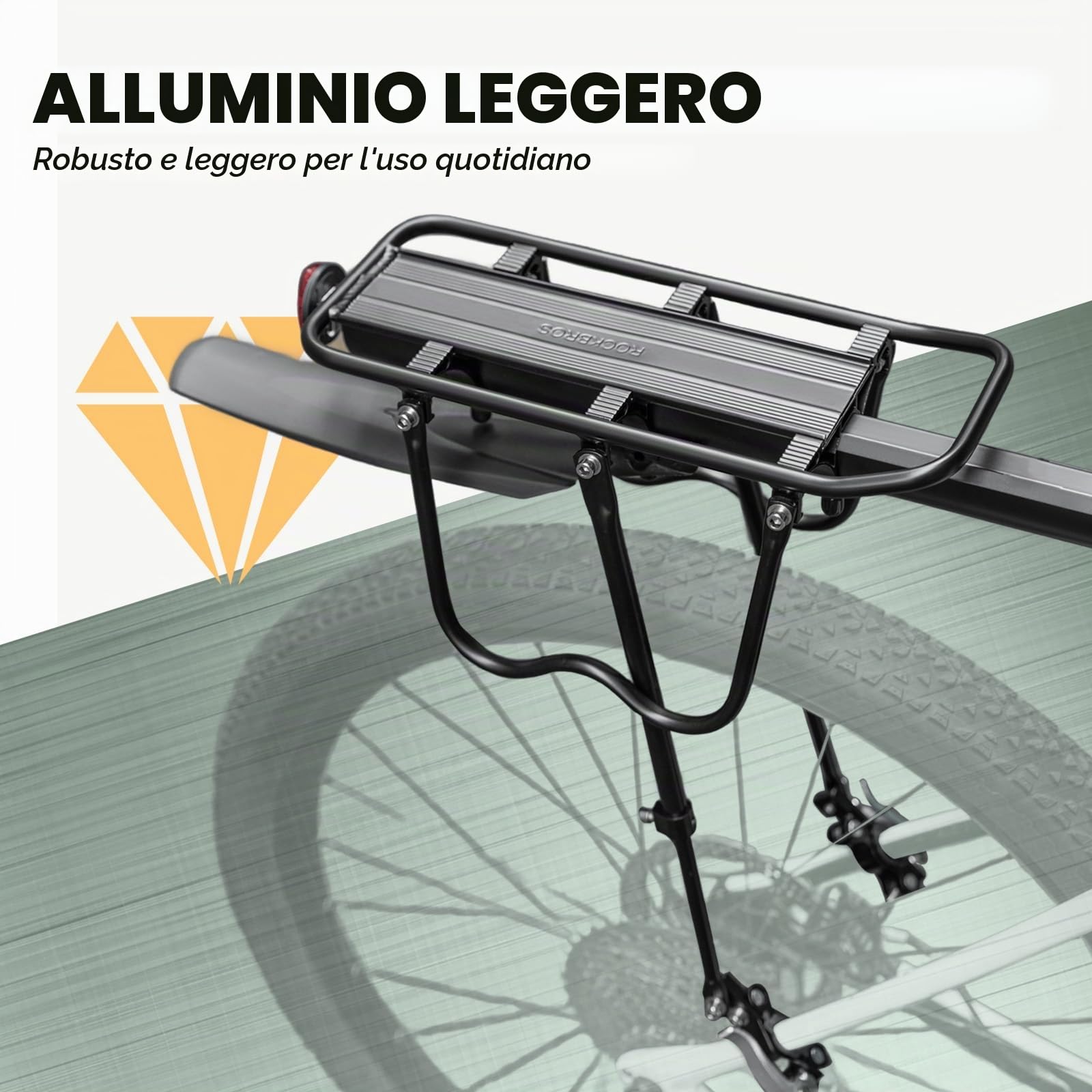 ROCKBROS Portapacchi Bici Alluminio Universle Regolabile per Bici MTB Portapacchi Posteriore Mountain Bike capacità Portata Massima 50kg Carrier Rack con Riflettore 24-29 Pollici
