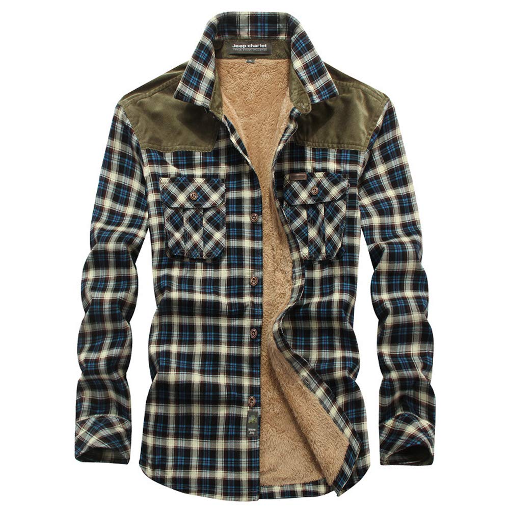 GUOCU Herren Thermohemd,Langarm Freizeithemd Kariert Gefütterte Jacke Flanellhemd Steppjacke Gefüttert Hemdjacke Winterjacke Fleecefutter Holzfällerhemd Warmes Arbeitshemd