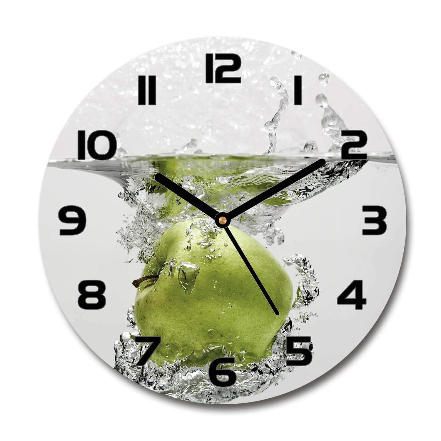 Horloge murale 60x60 cm pour salon design Tulup en verre sécurisé motif pomme