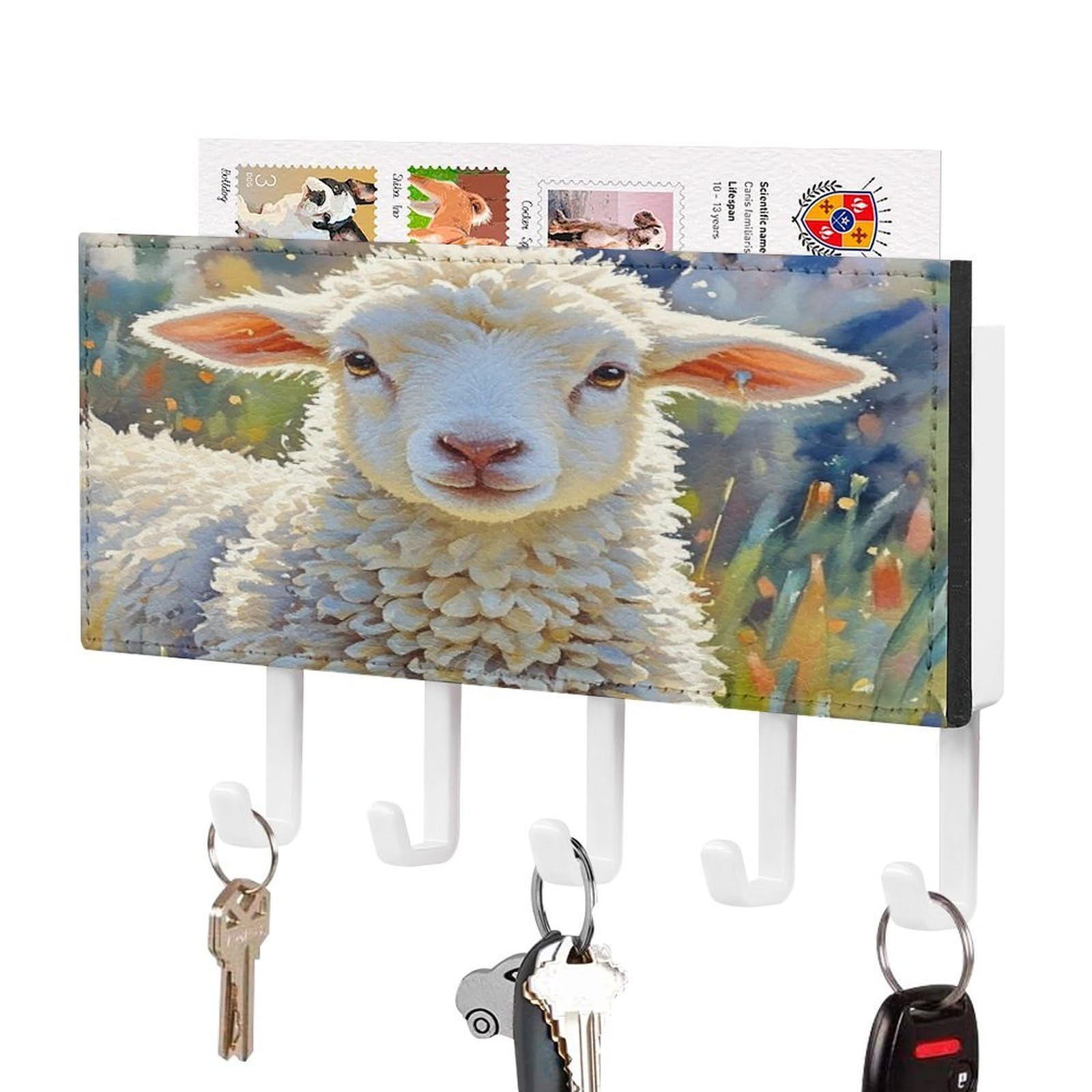 Soporte de llaves para entrada de casa con diseño de oveja y porta cartas moderno