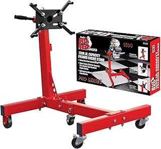 Big RED Steel Rotating Engine Motor Stand with Foldable Frame: 5 Casters, 4 Adjustable Arms, 360 Degree Rotating Head for Vehicle Maintenance and Auto Repair, 3/4 Ton (1,500 lbs) Capacity, Red