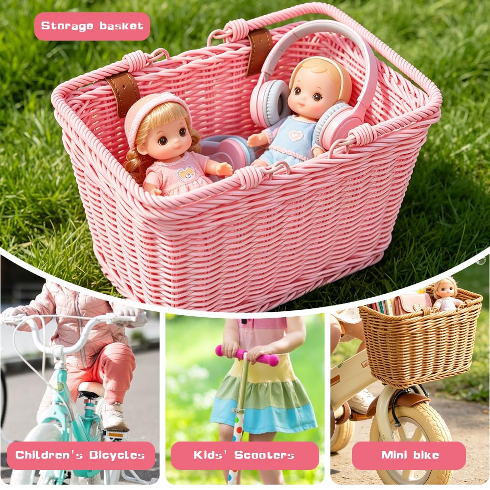 Panier de vélo en osier tressé à la main - 15 x 25 x 18 cm - Panier avant avec sangles en cuir végétalien réglables - Panier de vélo durable pour vélo de ville, courses et pique-nique