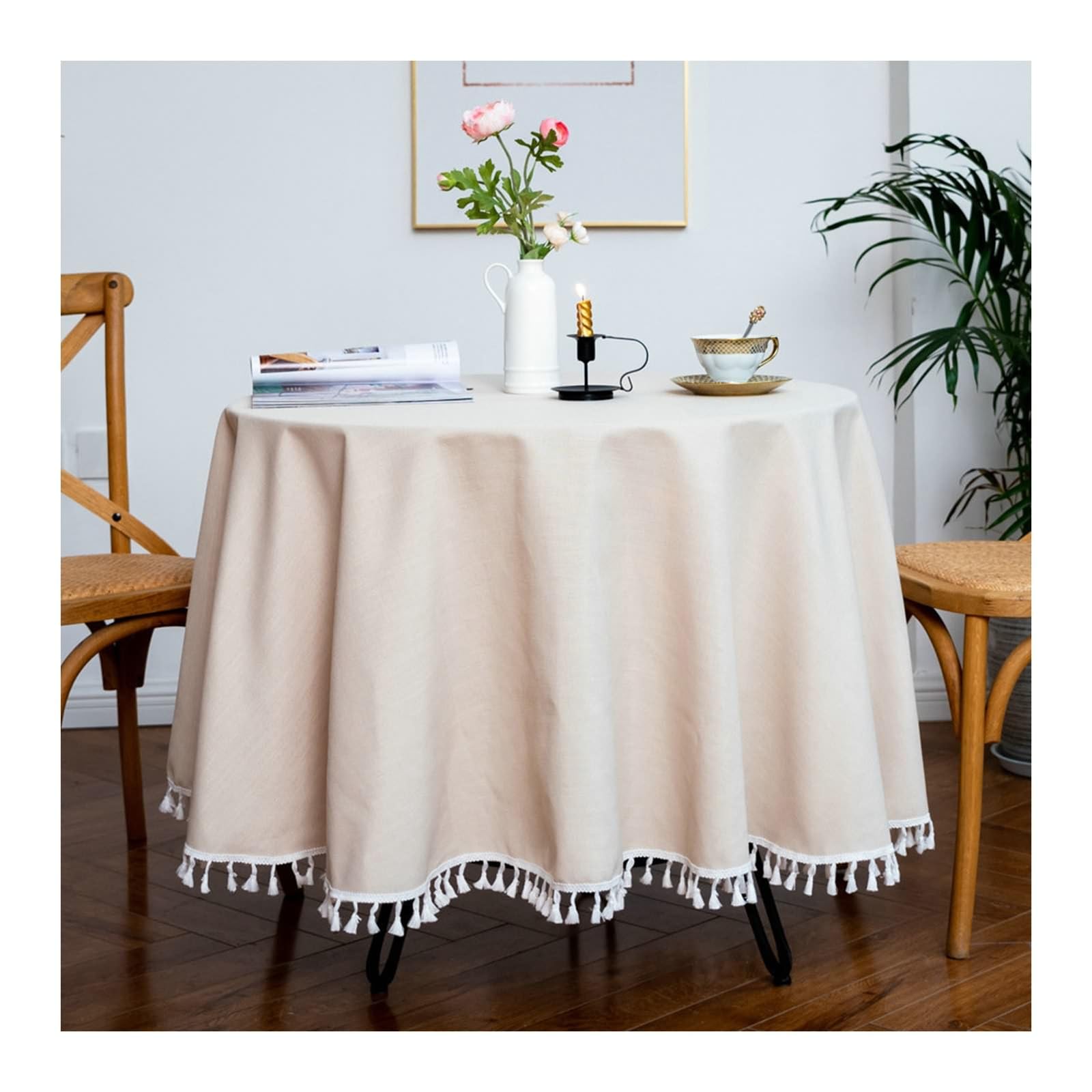 Nappe cuisine ronde 200 cm beige pour décoration de table