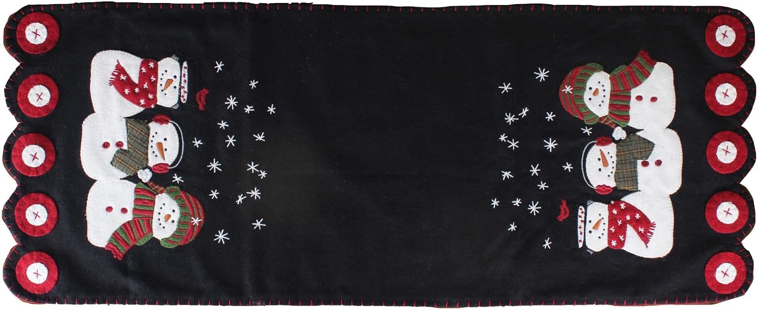 Home Collection by Raghu - Snow Friends Table Runner Balck and White for Modern Farmhouse Decor, Felt Wool Woven Runner for Home Dining Table décor 14 x 36 Inch Long