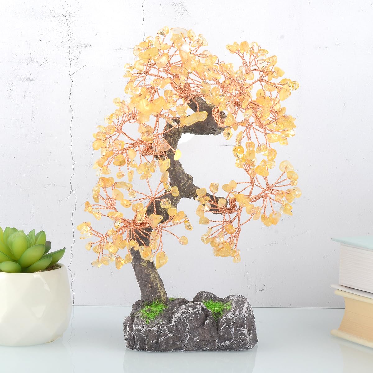 MASGEMES Natural Citrine Crystal Tree of Life,Yellow Healing Crystals Positive Energy Chakra Balance,Money Tree Feng Shui Decor, Spiritual Gift 7.5-8 Inches