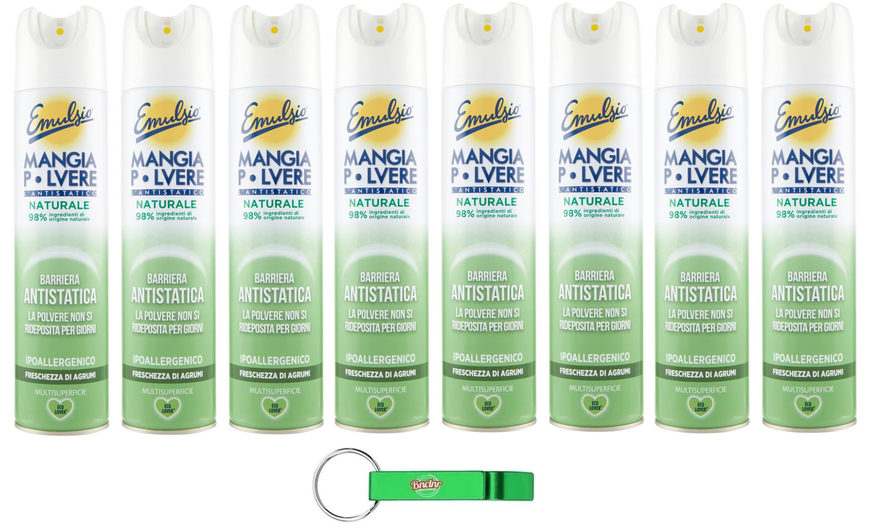8x Emulsio Mangia Polvere Antistatico Freschezza di Agrumi,Sprühreiniger für mehrere Oberflächen entfernen Staub,Frischer Zitrusduft,300ml + Beni Culinari Kostenloser Schlüsselanhänger