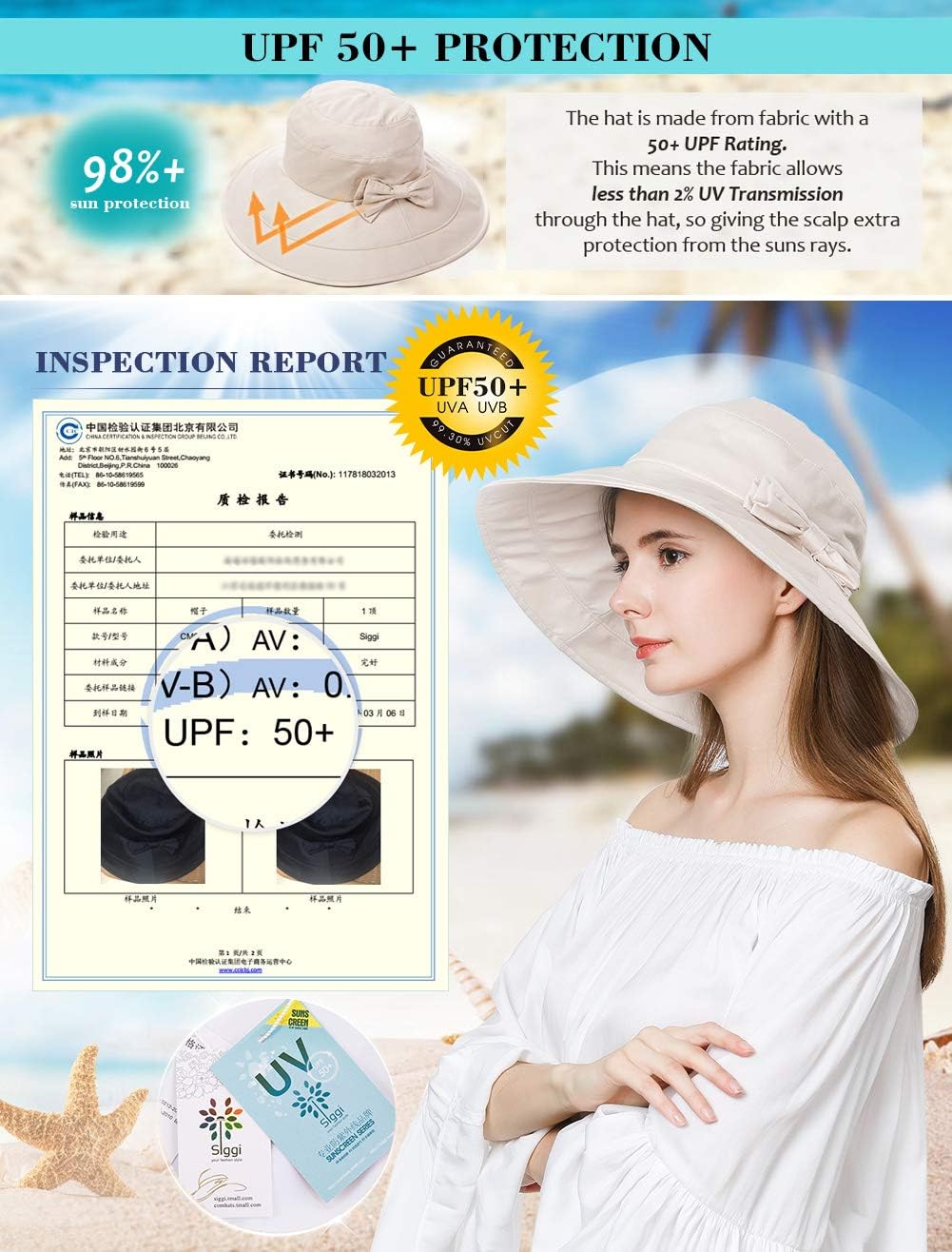 Comhats Chapeau de soleil pour femme avec protection UV UPF 50 - Chapeau de plage pliable à large bord