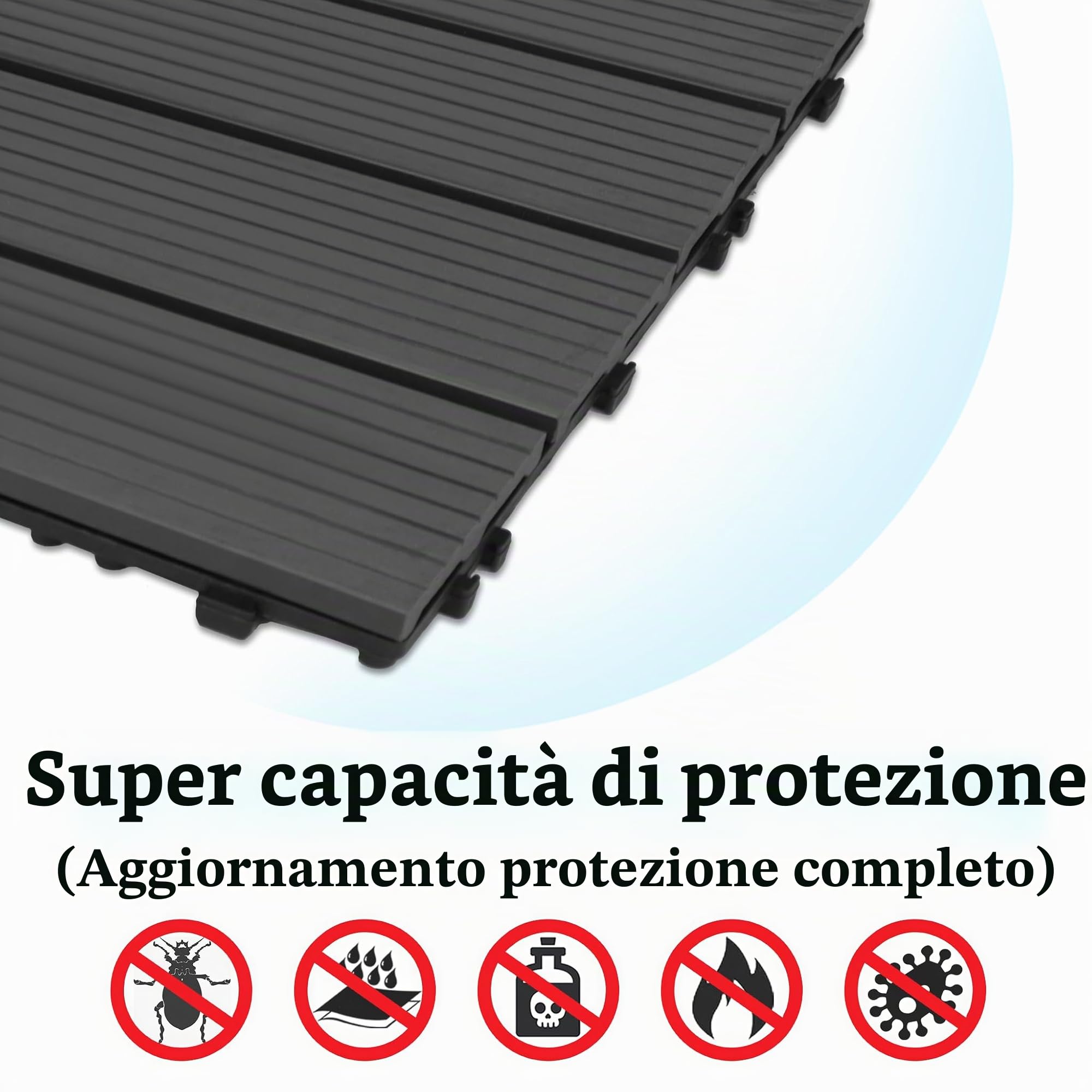 WPC - Piastrelle per terrazze, 60 x 30 cm, effetto legno, con rete di drenaggio in plastica, resistente alle intemperie, set da 6 pezzi, per pavimenti da 1 m², per esterni, balcone, terrazza,