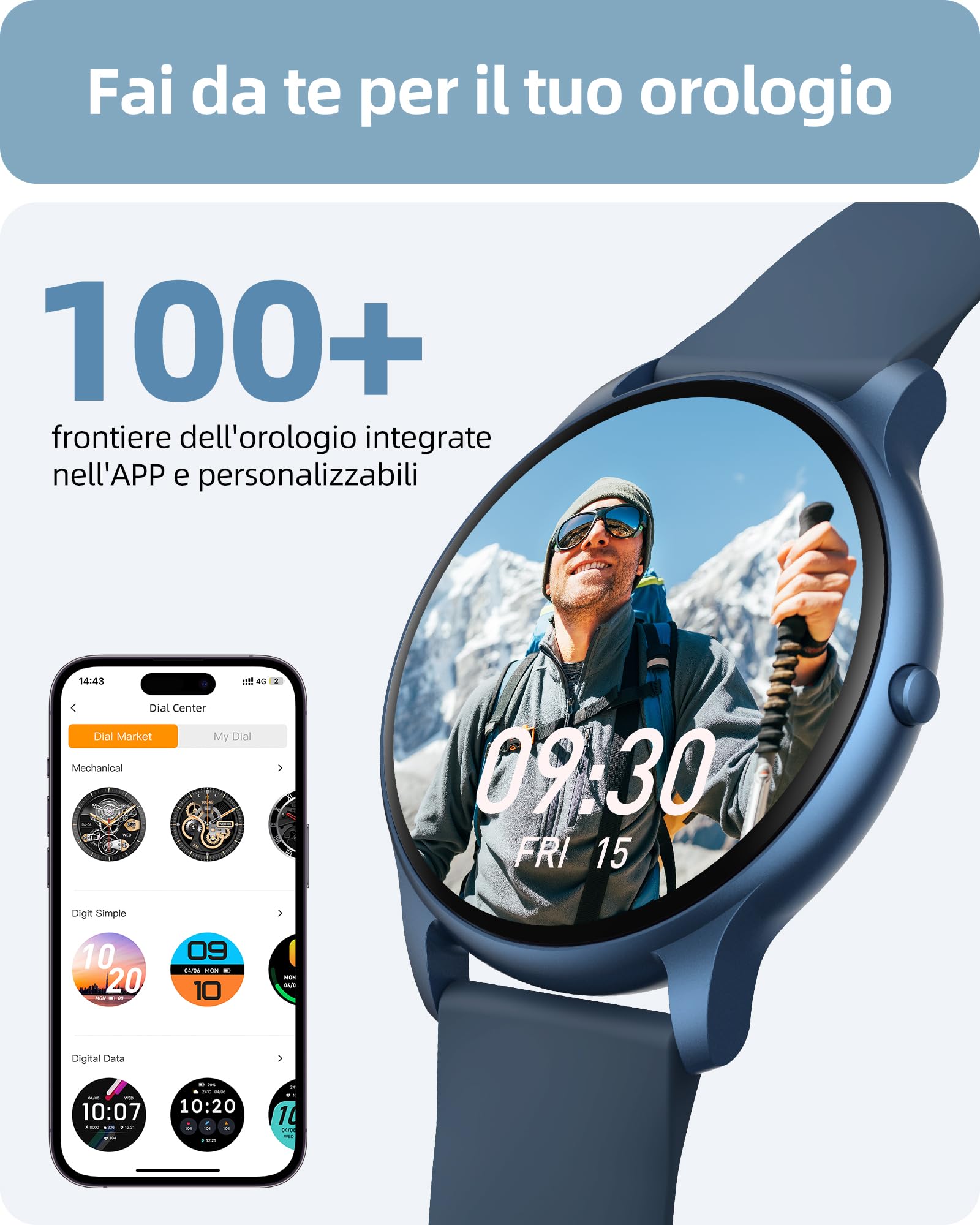 Parsonver Smartwatch Uomo Chiamate Bluetooth, 100 + Modalità Sportive, 1.32" Fitness Sportivo Orologio Fitness Monitor del SpO2/Sonno/Cardiofrequenzimetro, Smart Watch Android iOS, Blu, SPROD1 | 1.32" Fitness Sportivo Orologio con Monitor del SpO2/Sonno/F