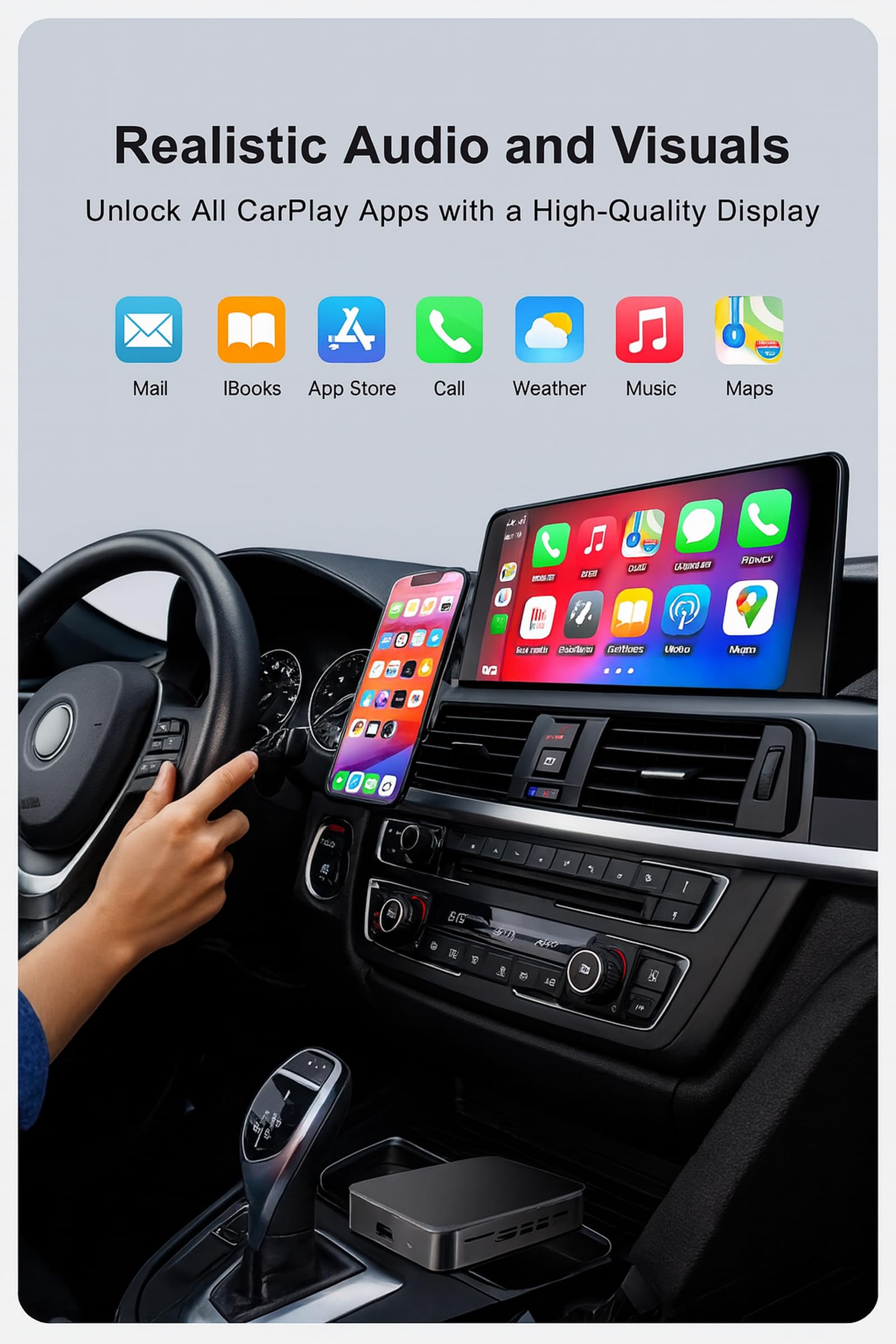 AI Box – bezprzewodowy adapter CarPlay i Android Auto | dwuzakresowe WiFi | Wyjście HDMI 4K | System Android 12.0 | Bluetooth 5.0 | 4 GB+32 GB | Plug & Play dla pojazdów OEM CarPlay