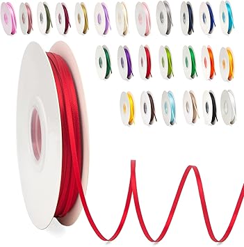 POPOYU Thin Ribbon Satin Ribbon 3mmx91m, Red Curling Ribbons for ...
