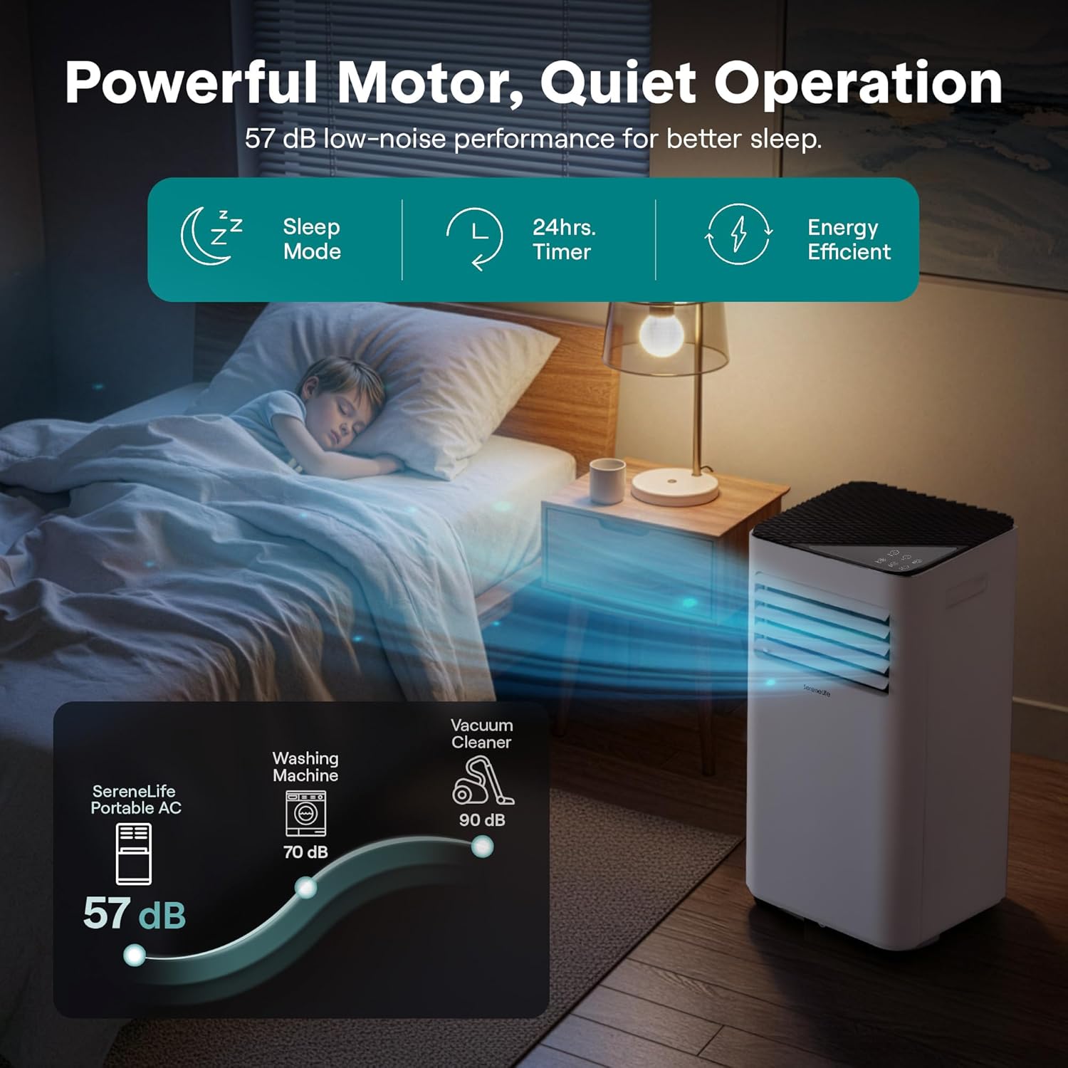 SereneLife Portable Conditioner, 8000 BTU 3-in-1 Compact Standing Air Conditioner for Rooms Up to 300 Sq. Ft., Energy Efficient Floor AC Unit with Remote Control, Universal Casters, Window Mount Kit