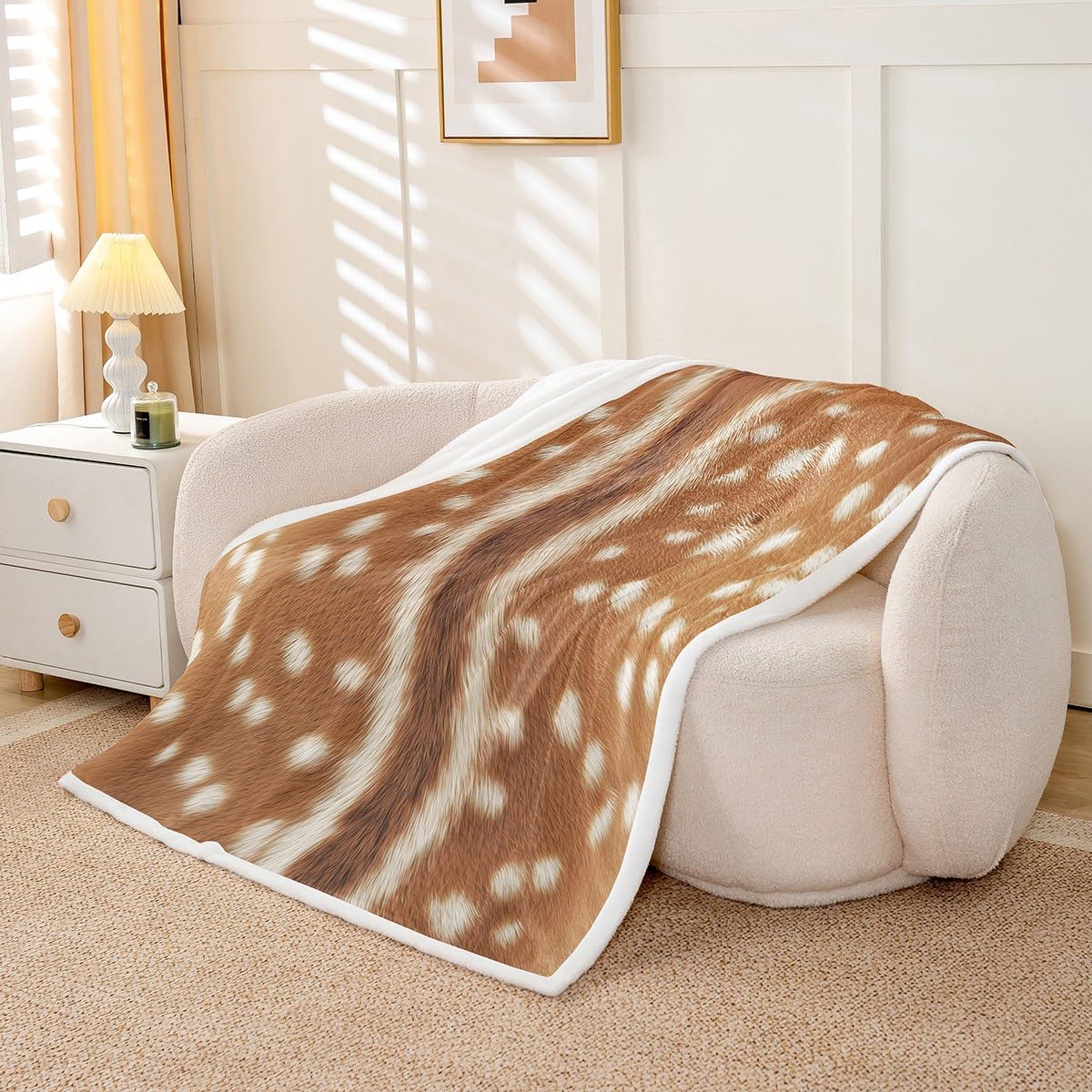 (Not Real Fur) Deer Hunting Fleece Blanket Throw 50"X60",Orange Brown Deer Hide Pattern Throw Sherpa Blanket Simulated Animal Fur Printed,Soft Lightweight Blankets for Bed Couch,Photograph Style