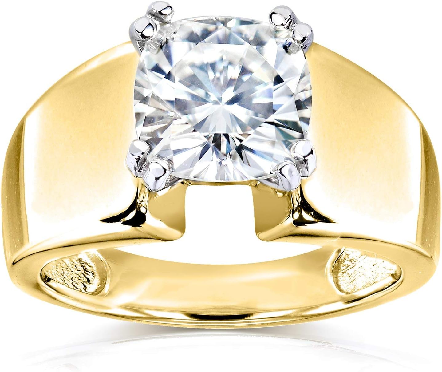 Kobelli Cushion Solitaire Moissanite Extra Wide Engagement Ring 2 CTW 14k Yellow Gold, 10