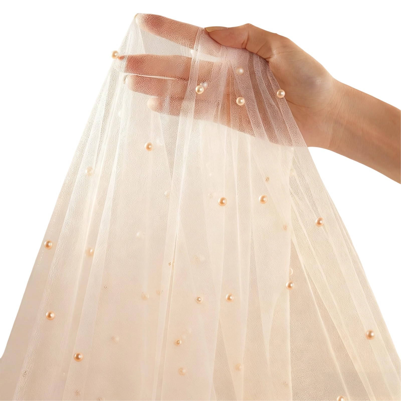 Packool Champagne Pearl Table Runner, Elegant Gauze Fabric, Sheer Wedding Decorations, Party Decor, 2.4 X 9.8 Ft / 72 X 300 Cm, Pearl Tulle Table Runner