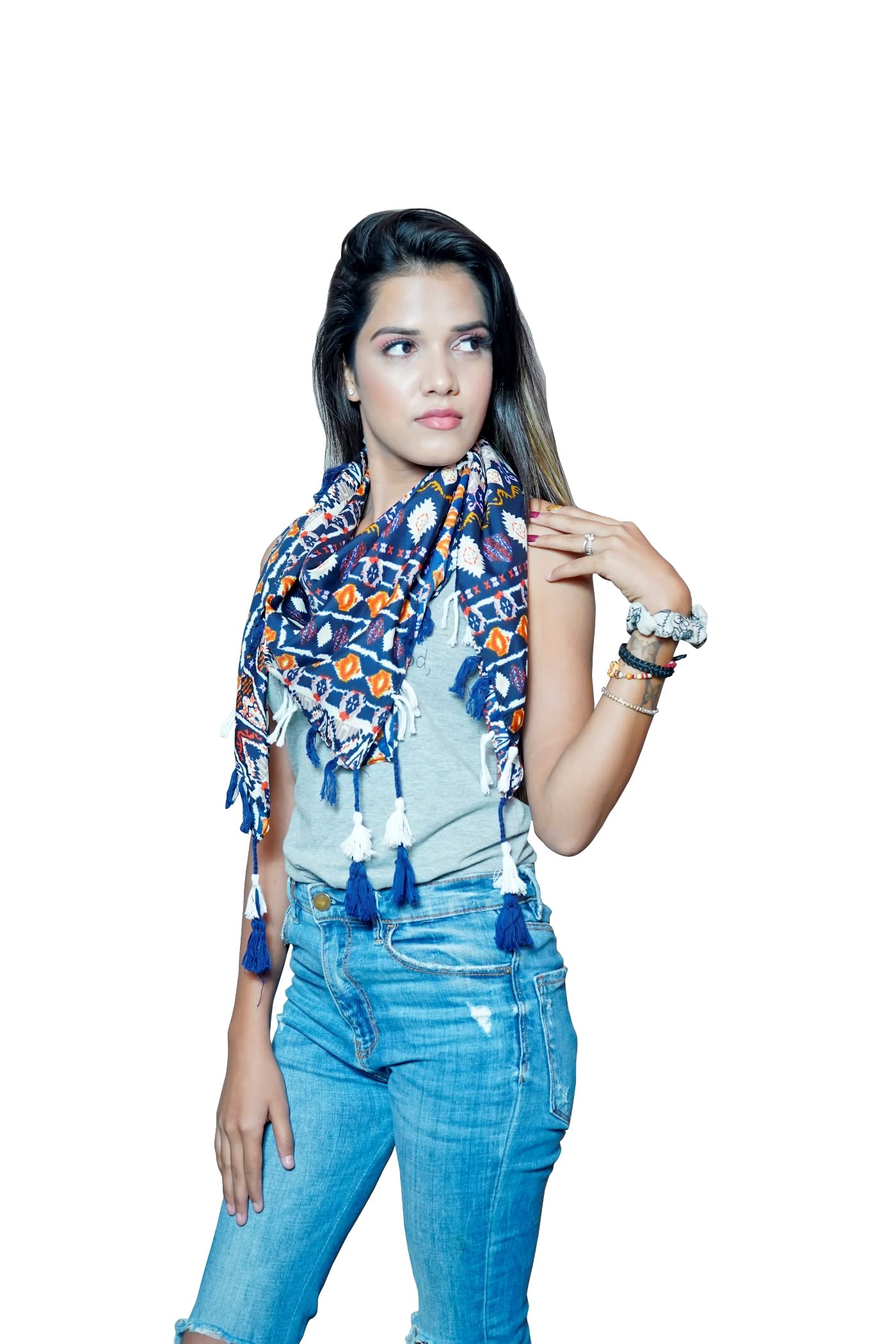 PRACWALScarf Printed Polyester Scarf, Soft Scarves Stoles for Summer & Winter for Women & Girls Geometric Print Woman Fancy Scarf Multicolour Scarf