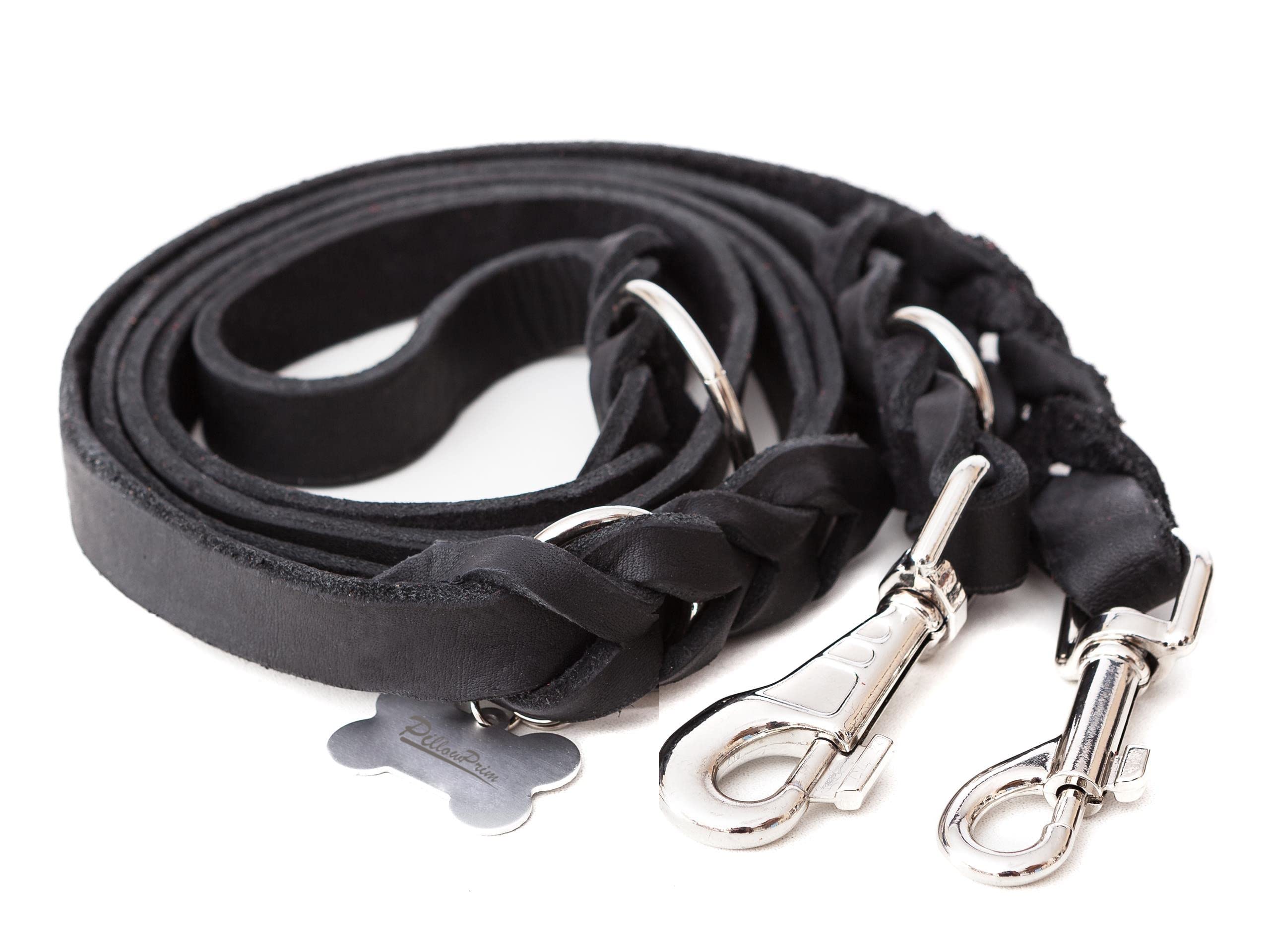 Guinzaglio regolabile in pelle per cani, guinzaglio in pelle, guinzaglio regolabile in diverse posizioni, nero