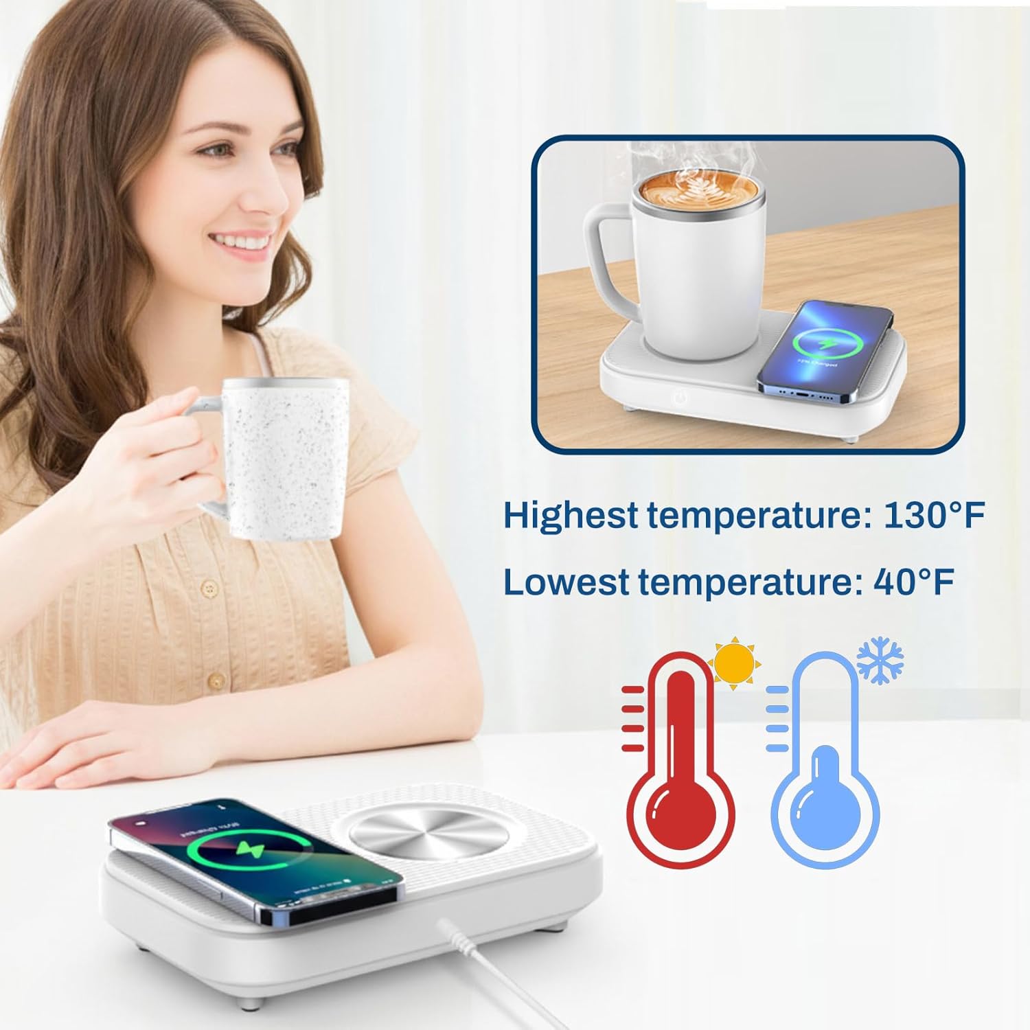 Smart Self Heating Coffee Mug, Up to 130℉ Or Down to 40℉ for Coffee, Beverage, Tea, Water, Milk, Self Heating Coffee Mug for Desk, Home, OfficeBlack,