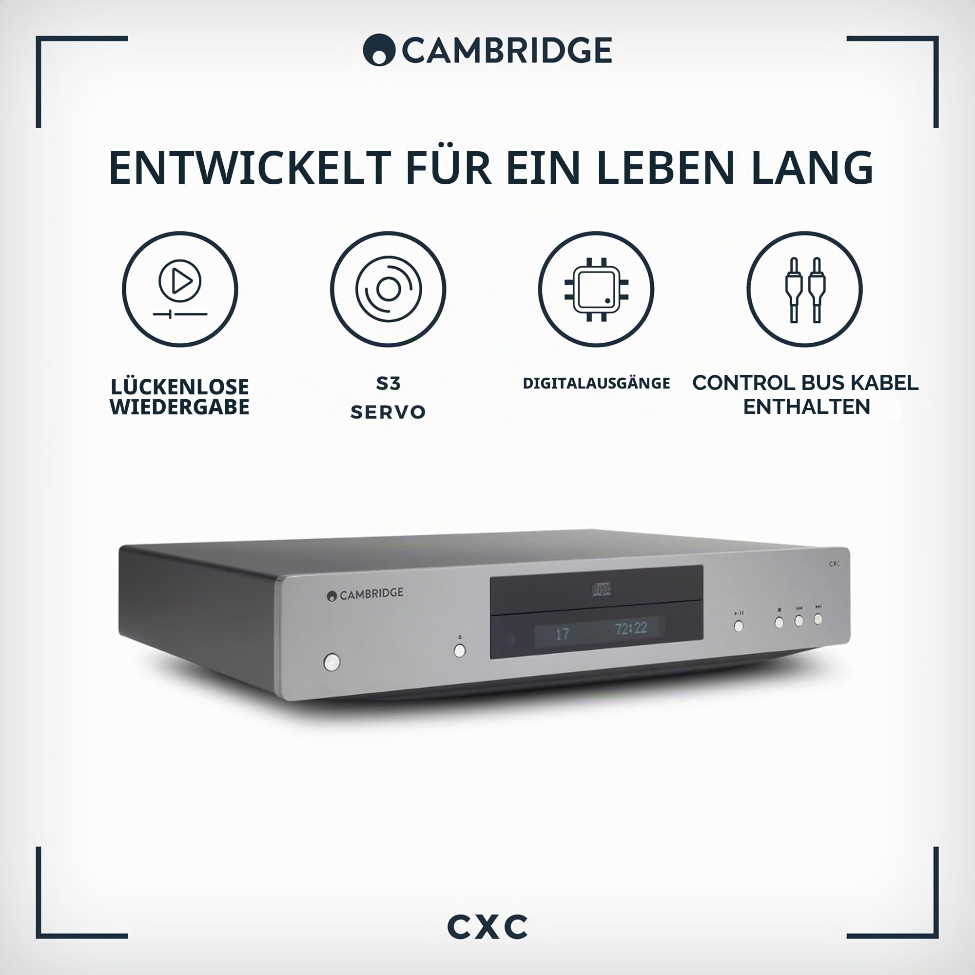 Cambridge Audio CXC - Separater CD-Transport für HiFi-Anlage mit lückenloser Wiedergabe und speziellem S3-Servo in einem akustisch gedämpften Metallgehäuse - Lunar Grey