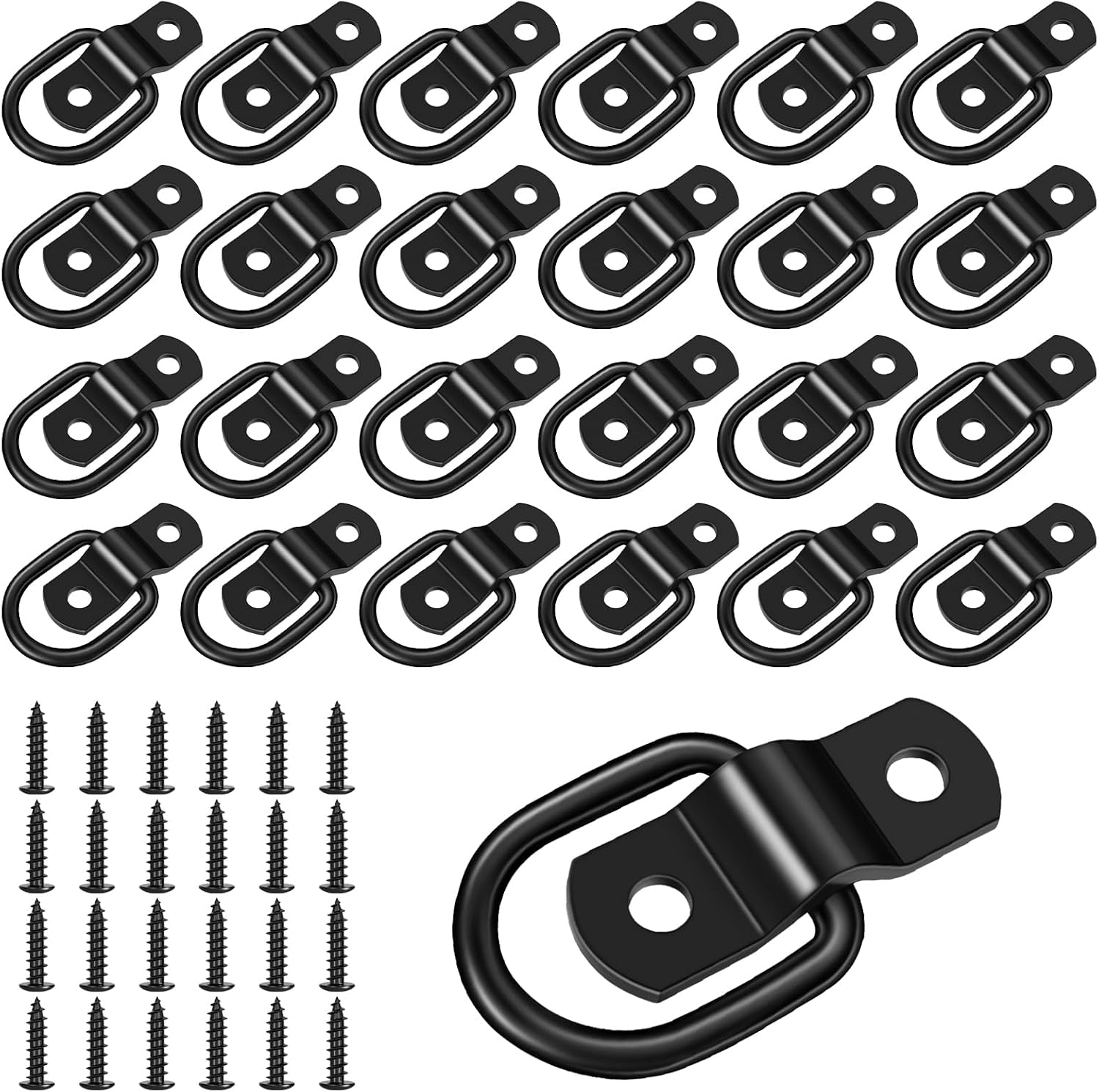 garini Black D Rings Tie Down Anchors,24 Pack 1/4" Heavy Duty Trailer Tie Down Anchor for Boats,Trailer Cargo Control, Truck Bed Or Deliveries